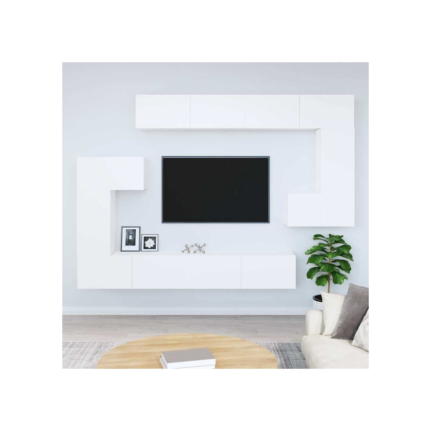 Meuble TV mural Blanc Bois d'ingénierie