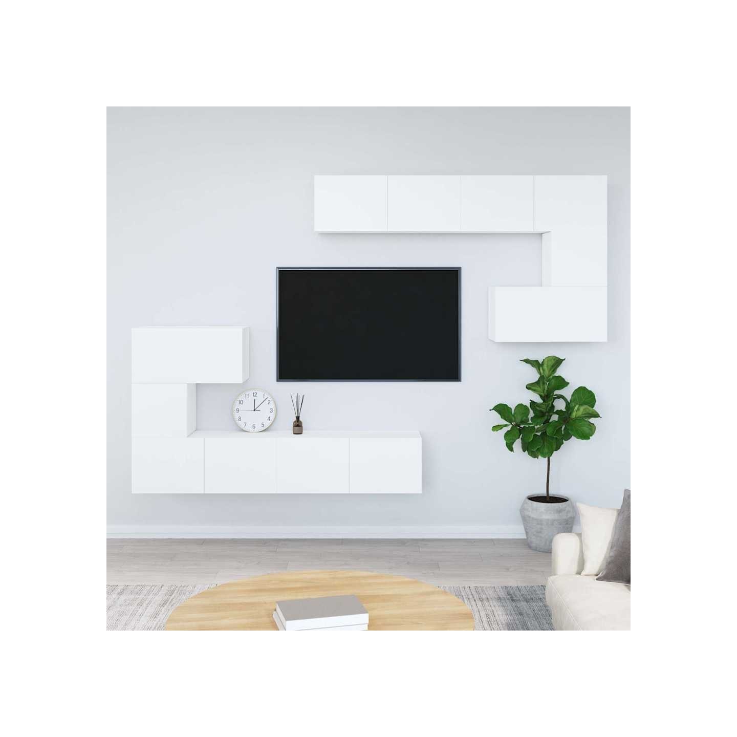 Meuble TV mural Blanc Bois d'ingénierie