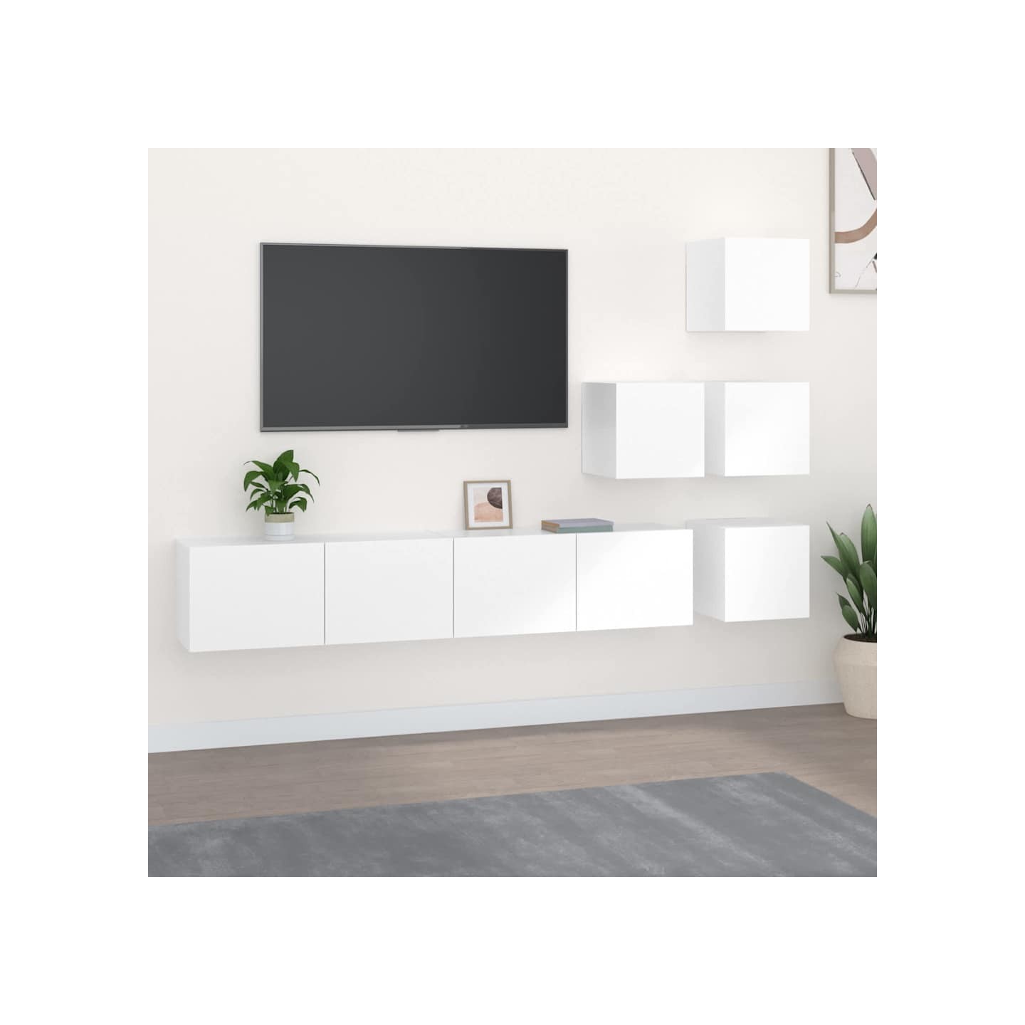 Meuble TV mural Blanc Bois d'ingénierie