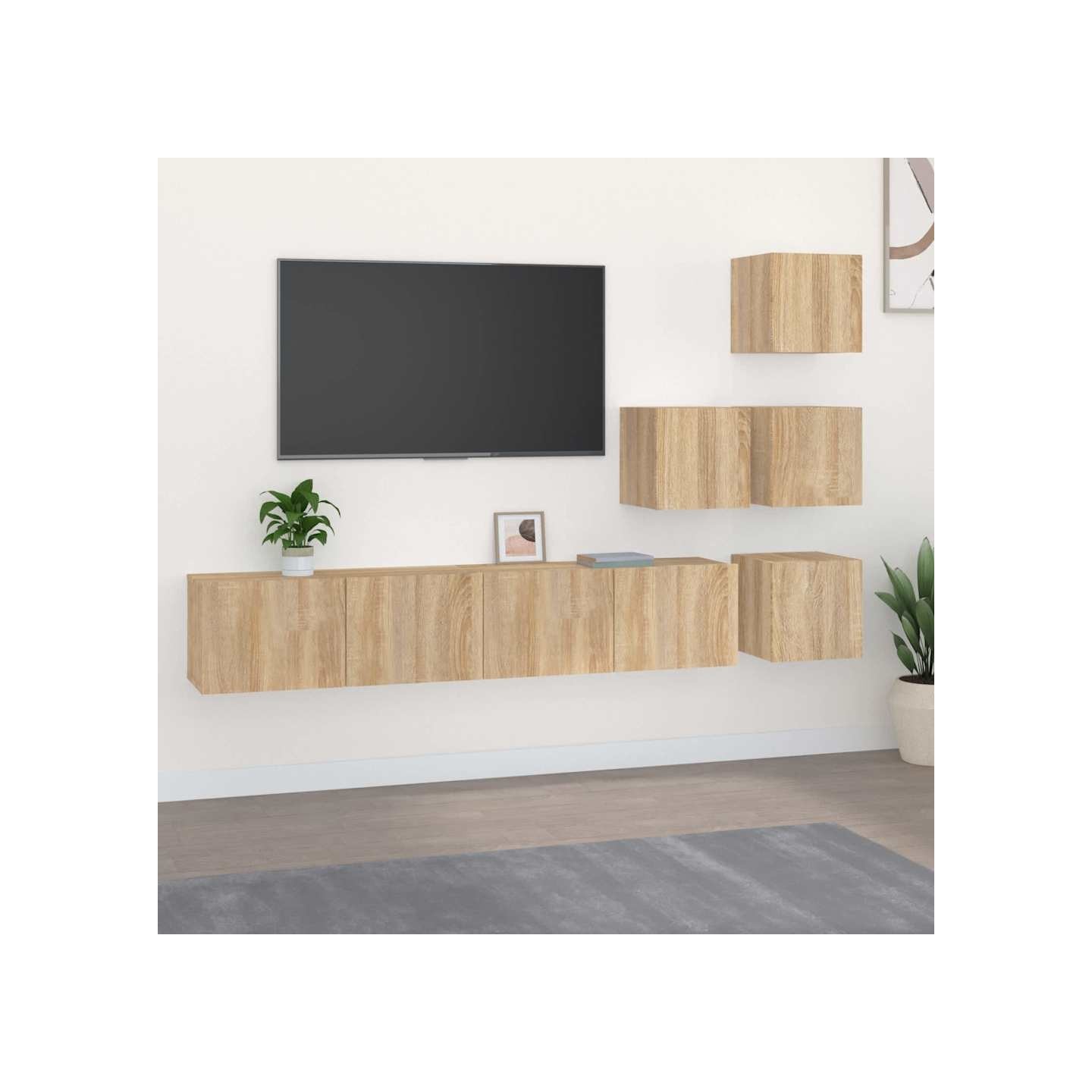 Meuble TV mural Chêne sonoma Bois d'ingénierie