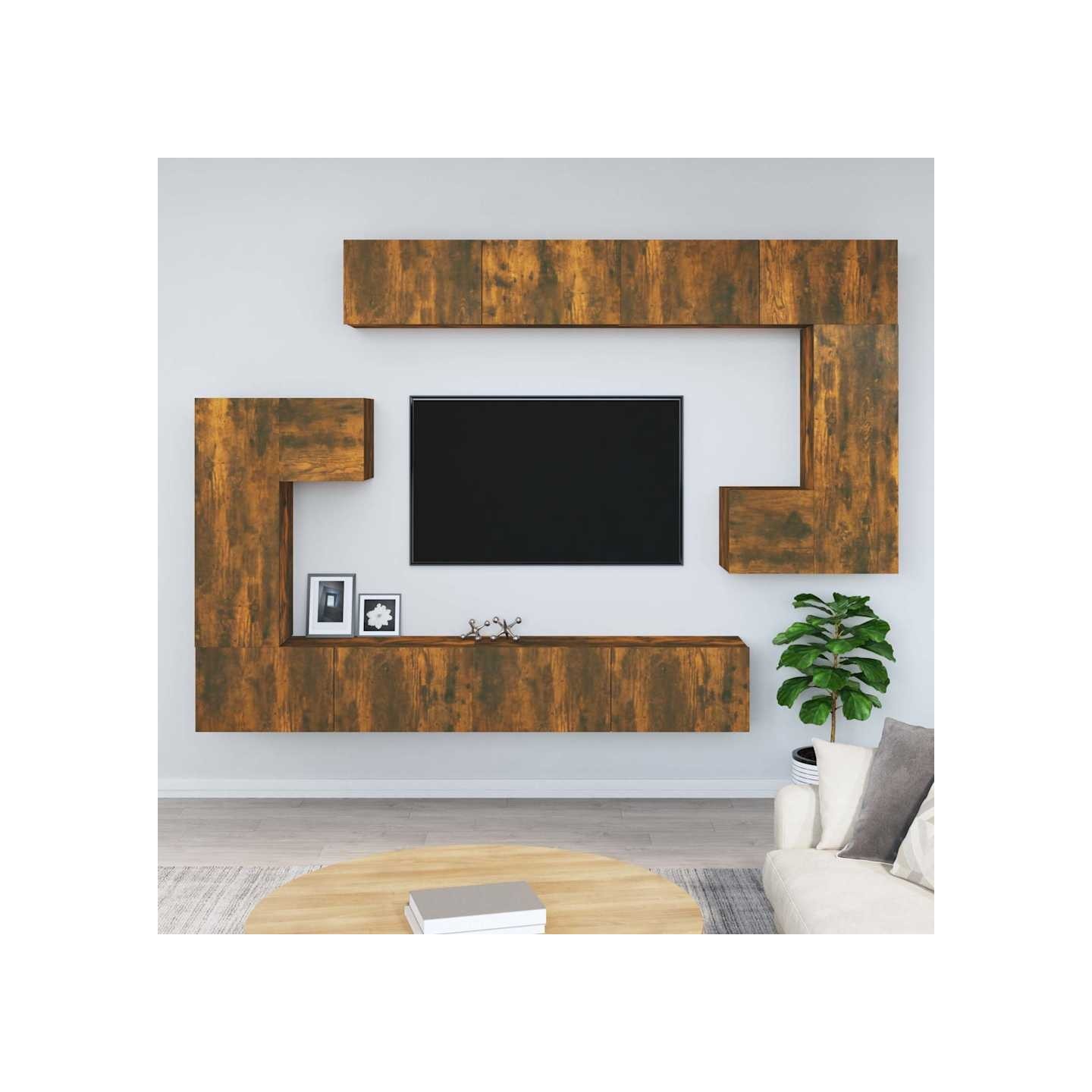 Meuble TV mural Chêne fumé Bois d'ingénierie