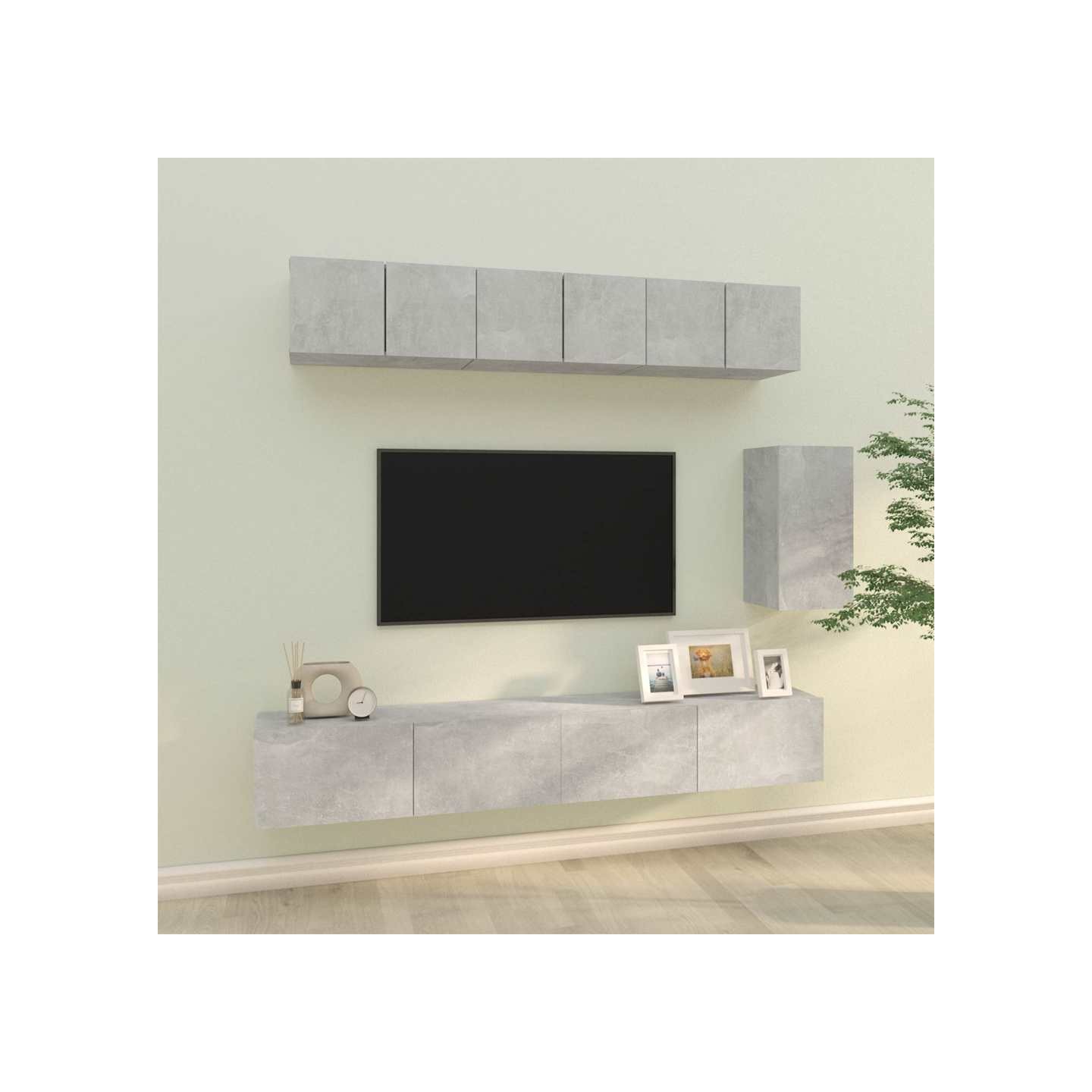 Ensemble de meubles TV 6 pcs Gris béton Bois d'ingénierie