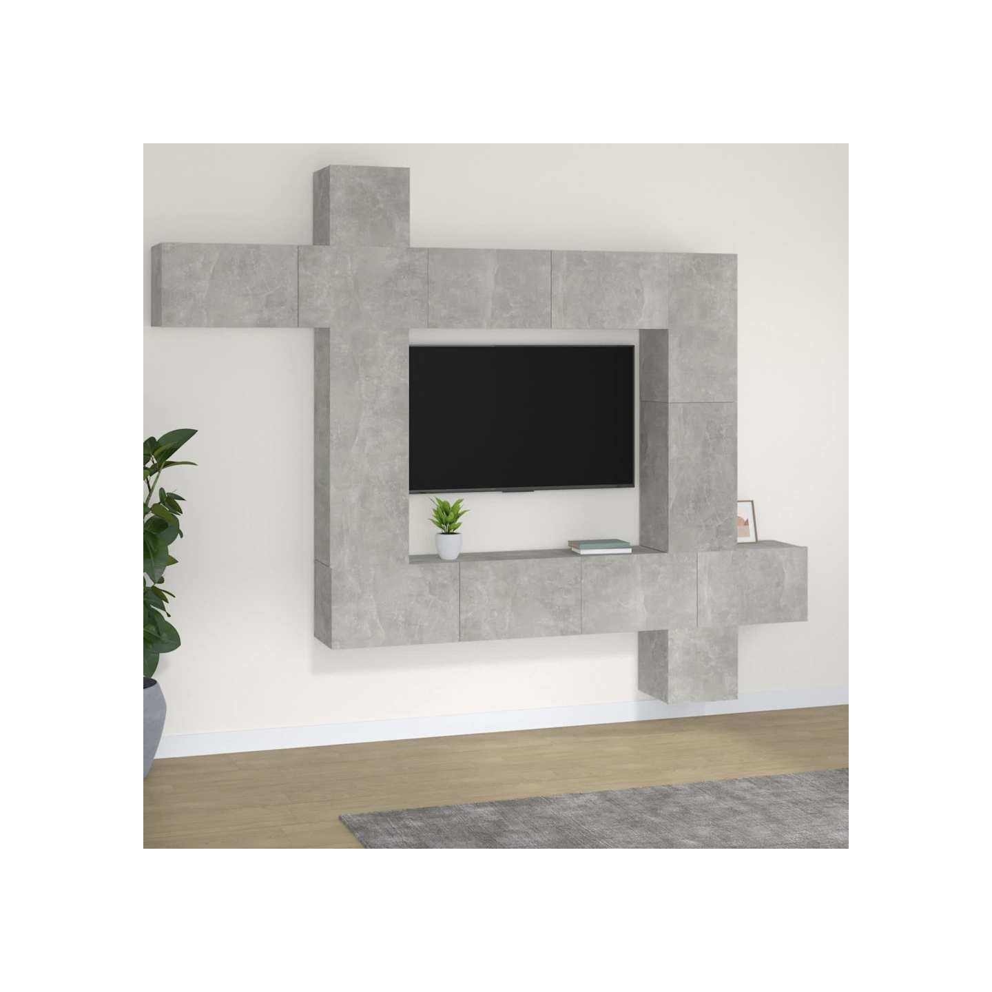 Ensemble de meubles TV 9 pcs Gris béton Bois d'ingénierie