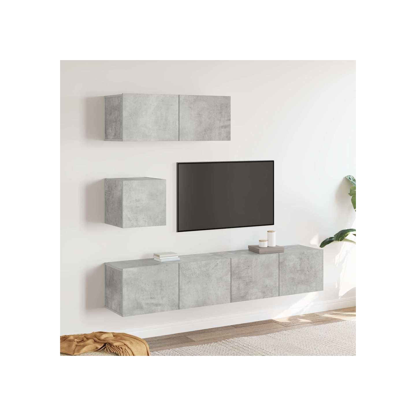Ensemble de meubles TV 4 pcs Gris béton Bois d'ingénierie