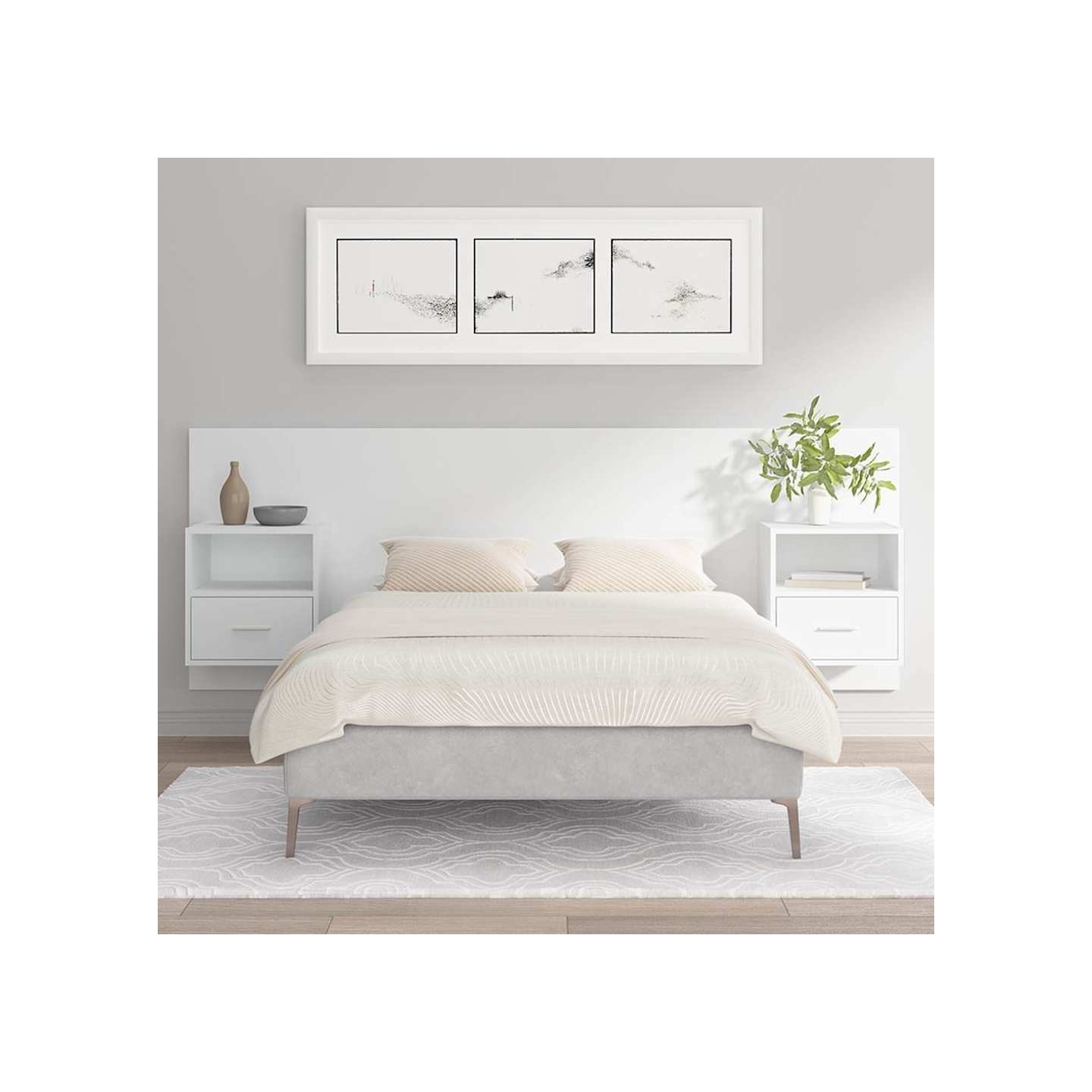 Tête de lit avec armoires Blanc Bois d’ingénierie