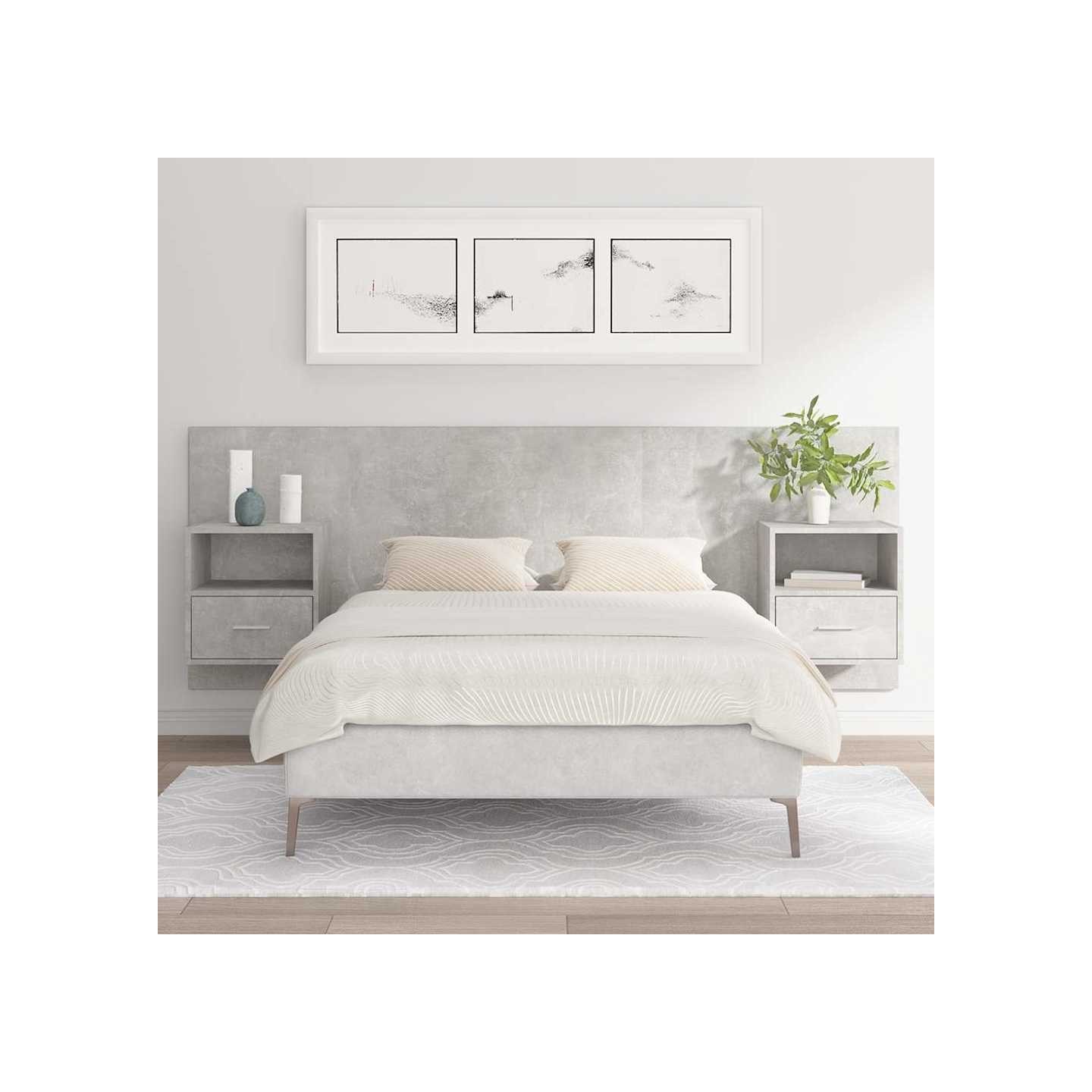 Tête de lit avec armoires Gris béton Bois d'ingénierie