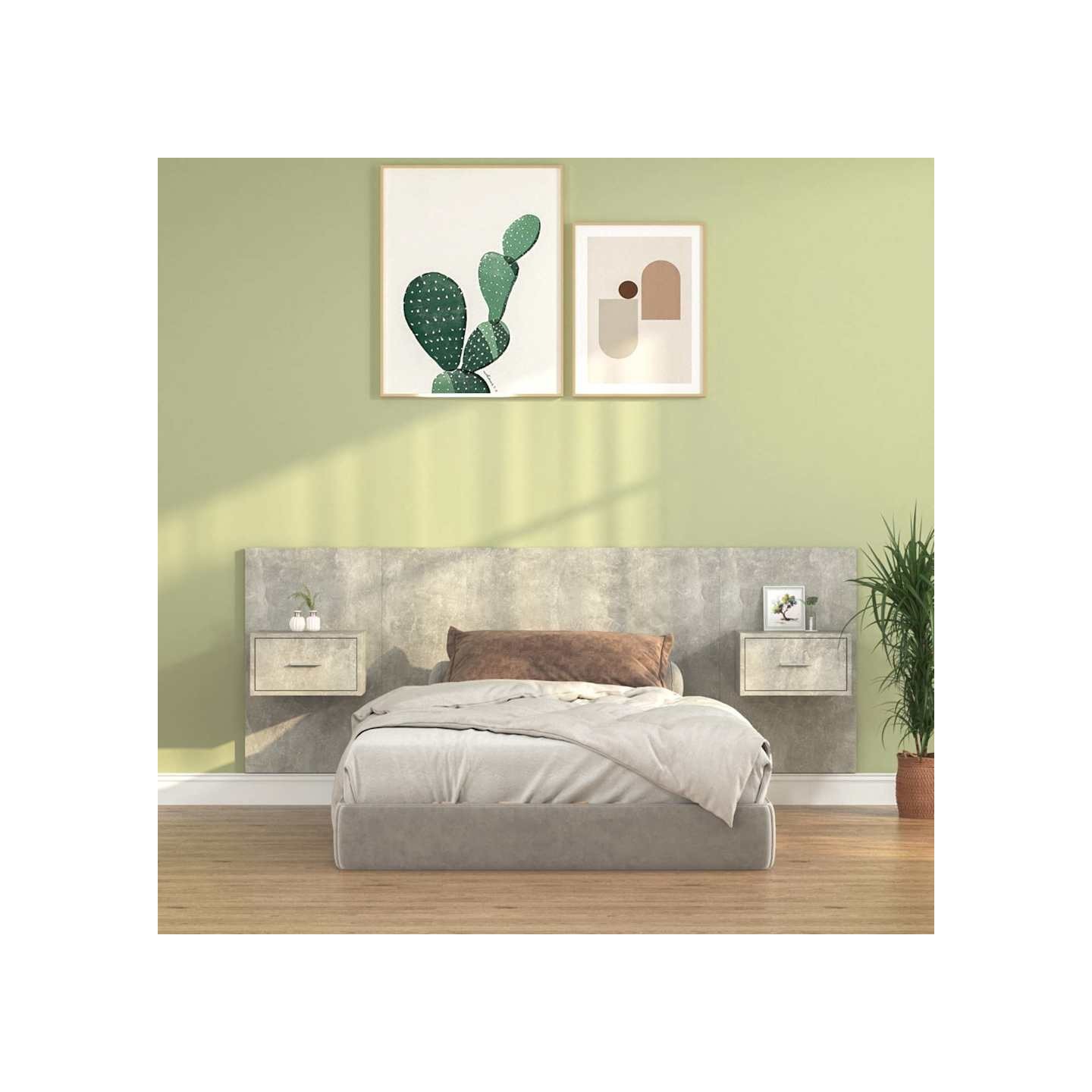 Tête de lit avec armoires Gris béton Bois d'ingénierie