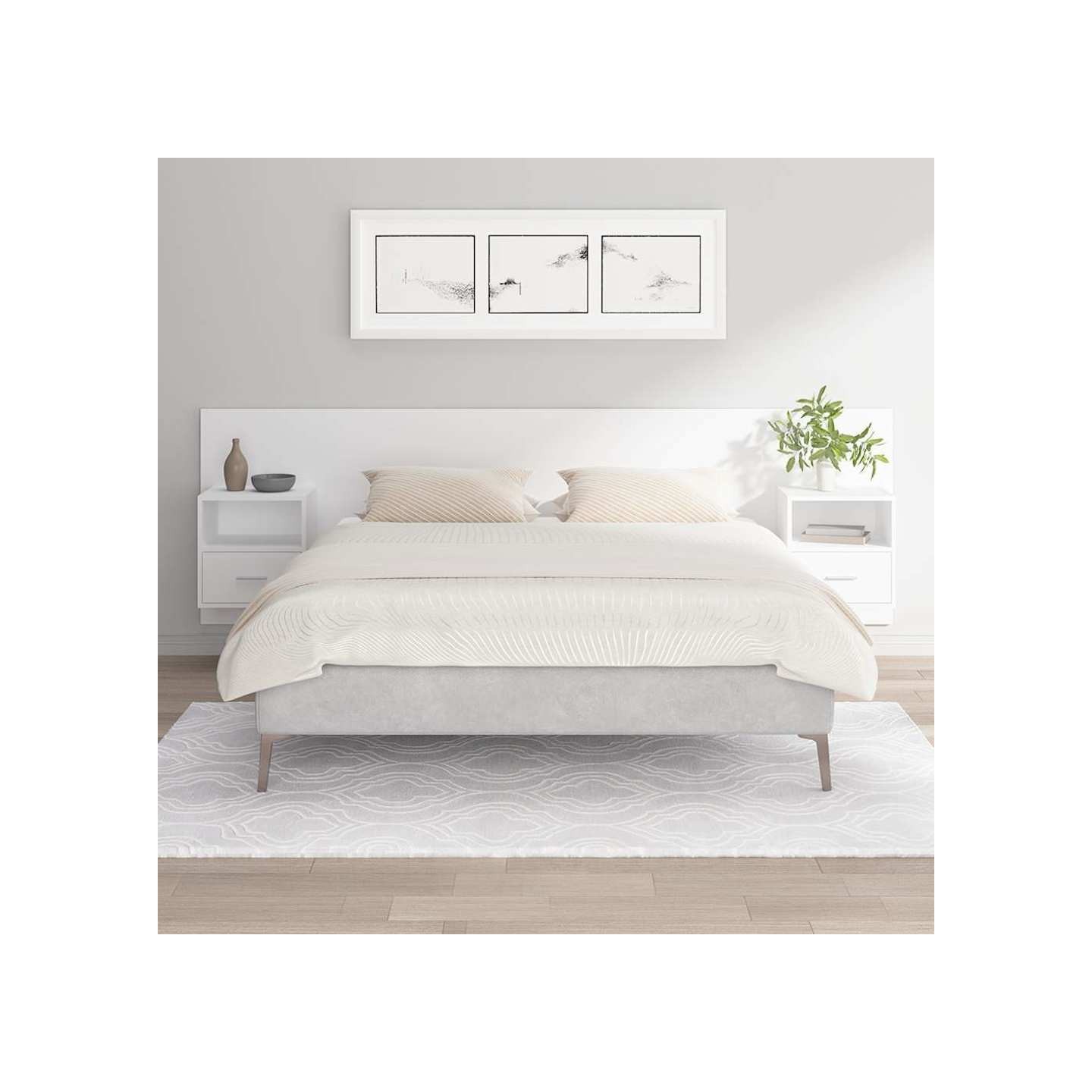 Tête de lit avec armoires Blanc Bois d'ingénierie