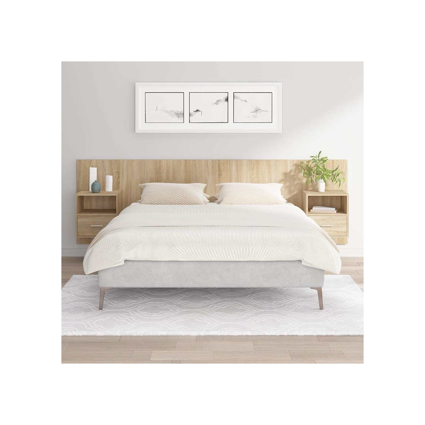 Tête de lit avec armoires chêne sonoma bois d'ingénierie