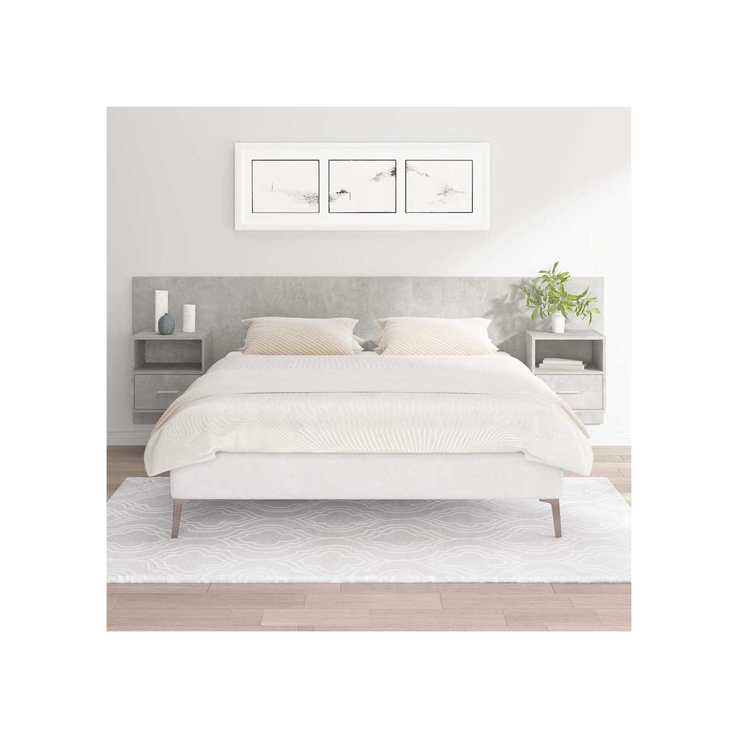 Tête de lit avec armoires Gris béton Bois d'ingénierie