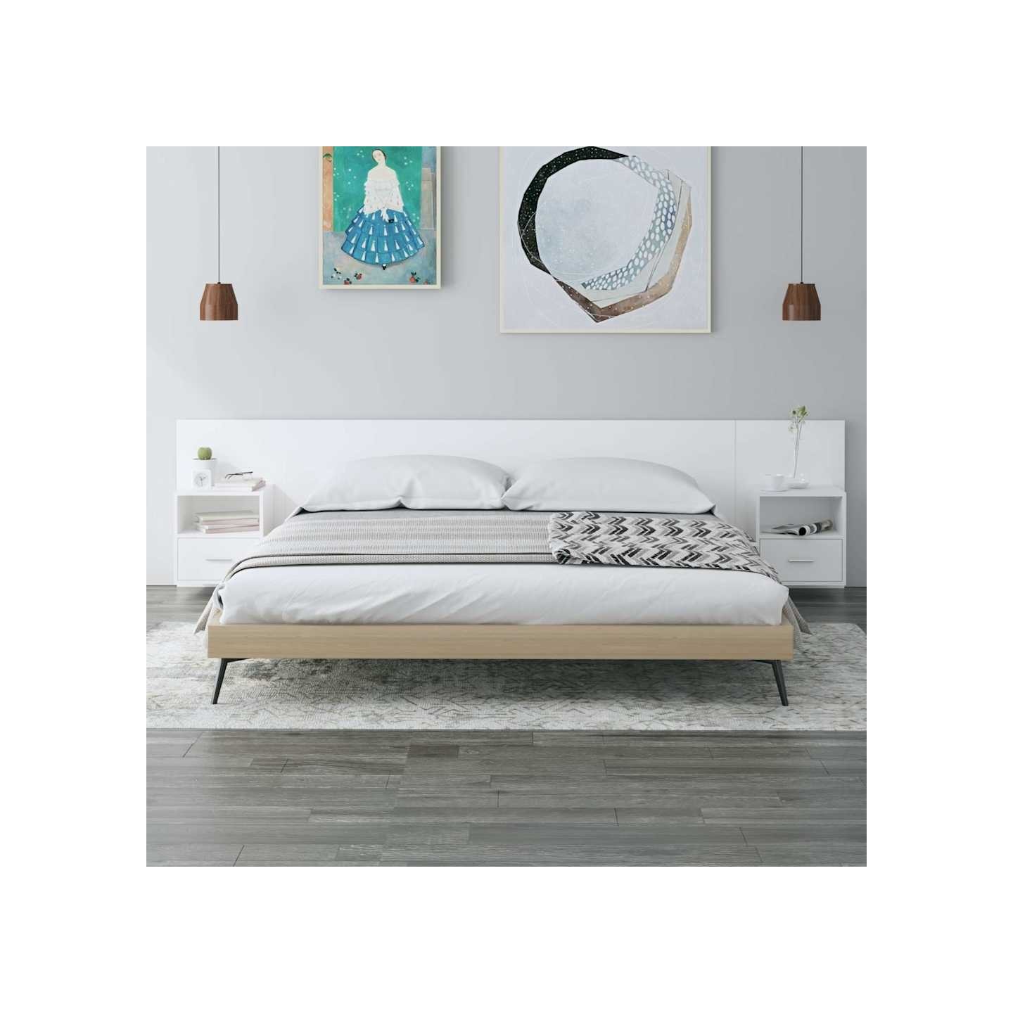 Tête de lit avec armoires Blanc Bois d'ingénierie