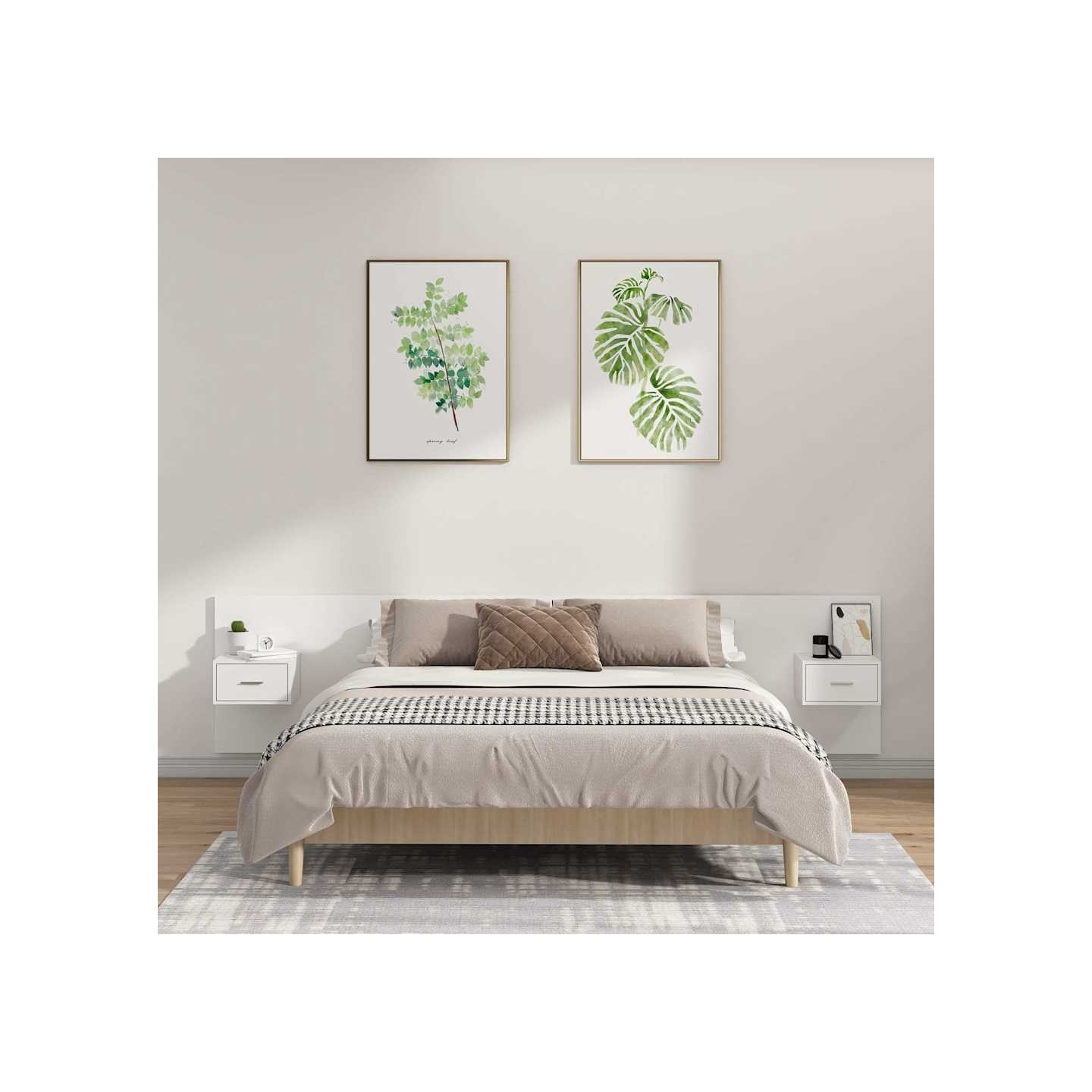 Tête de lit avec armoires Blanc Bois d’ingénierie