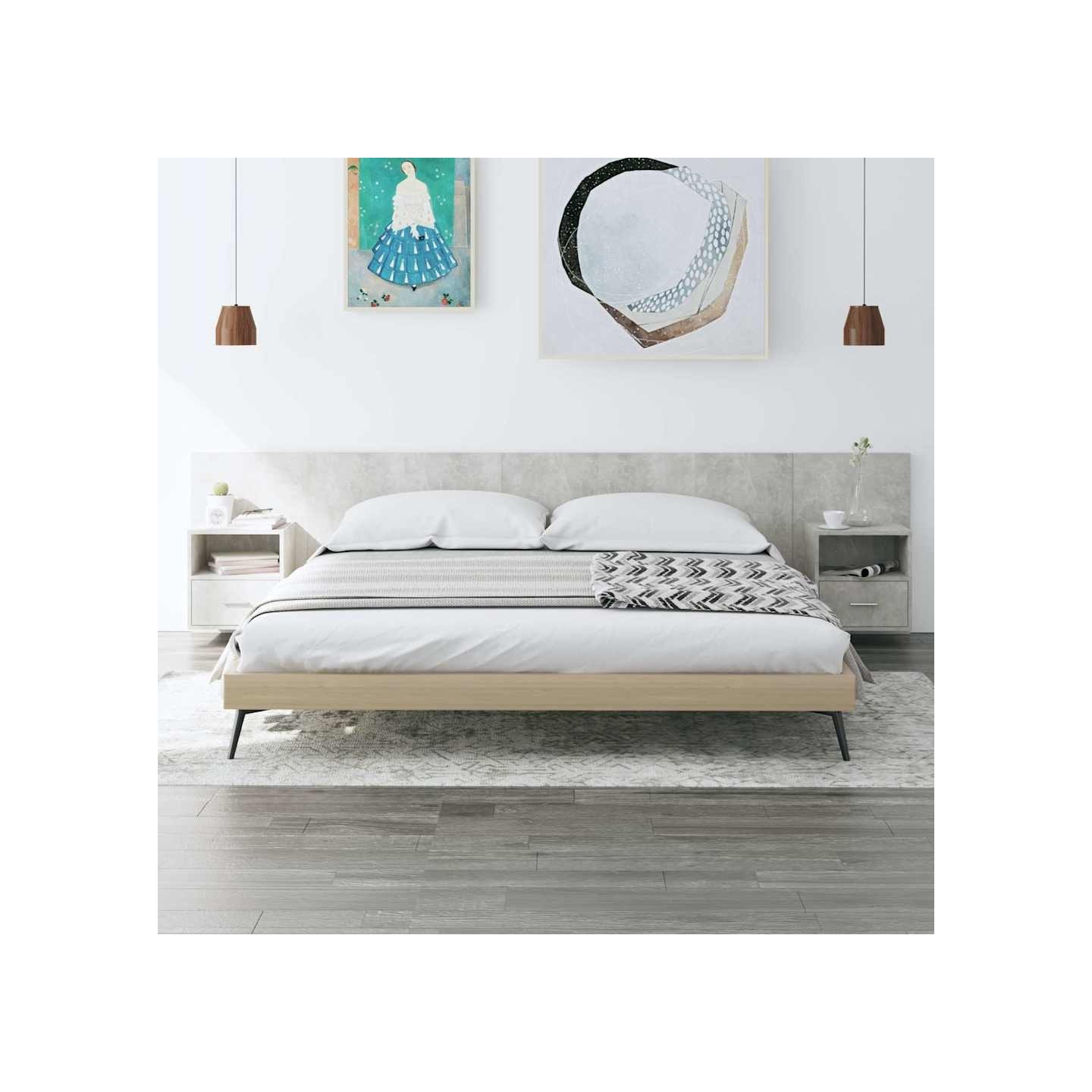 Tête de lit avec armoires Gris béton Bois d'ingénierie