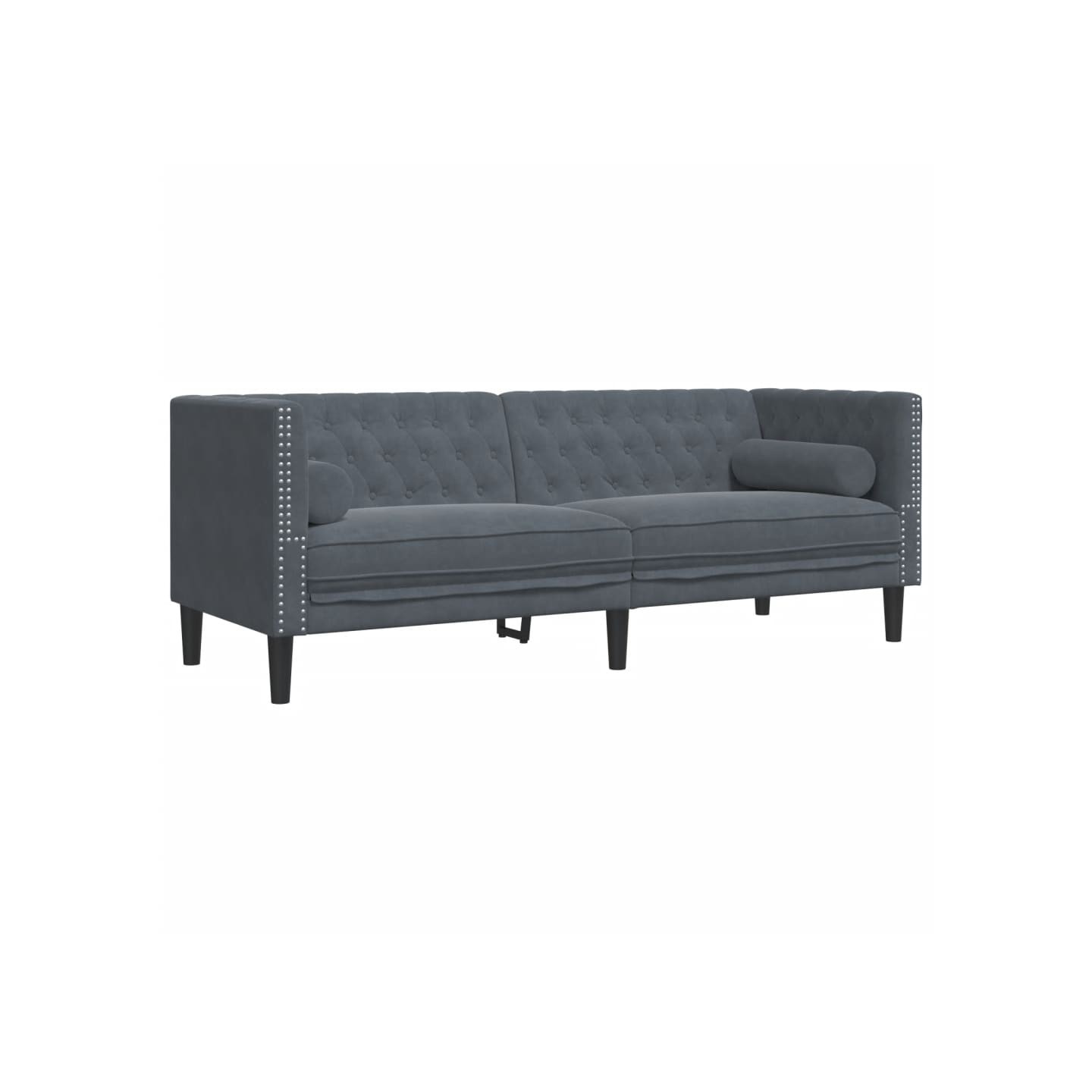 Canapé Chesterfield avec traversins 3 places gris foncé velours