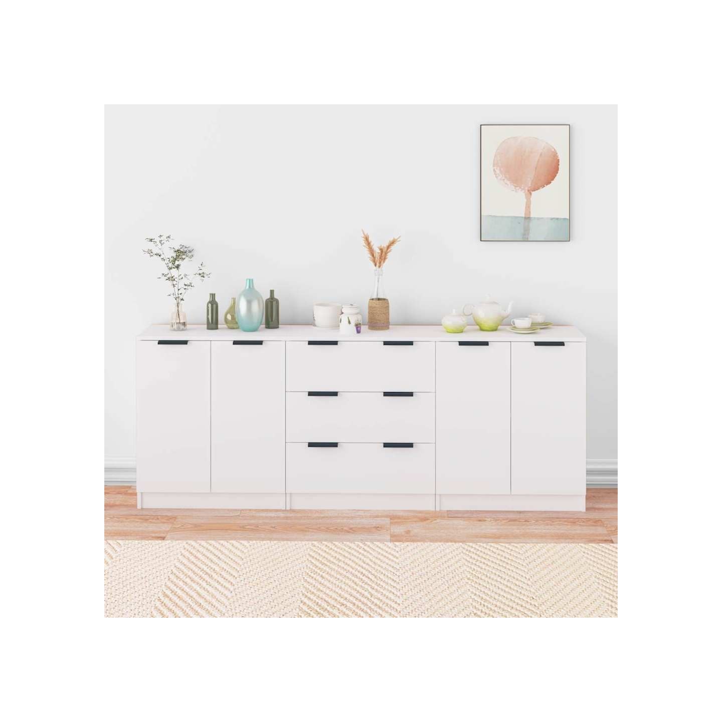 Buffets 3 pcs Blanc Bois d'ingénierie