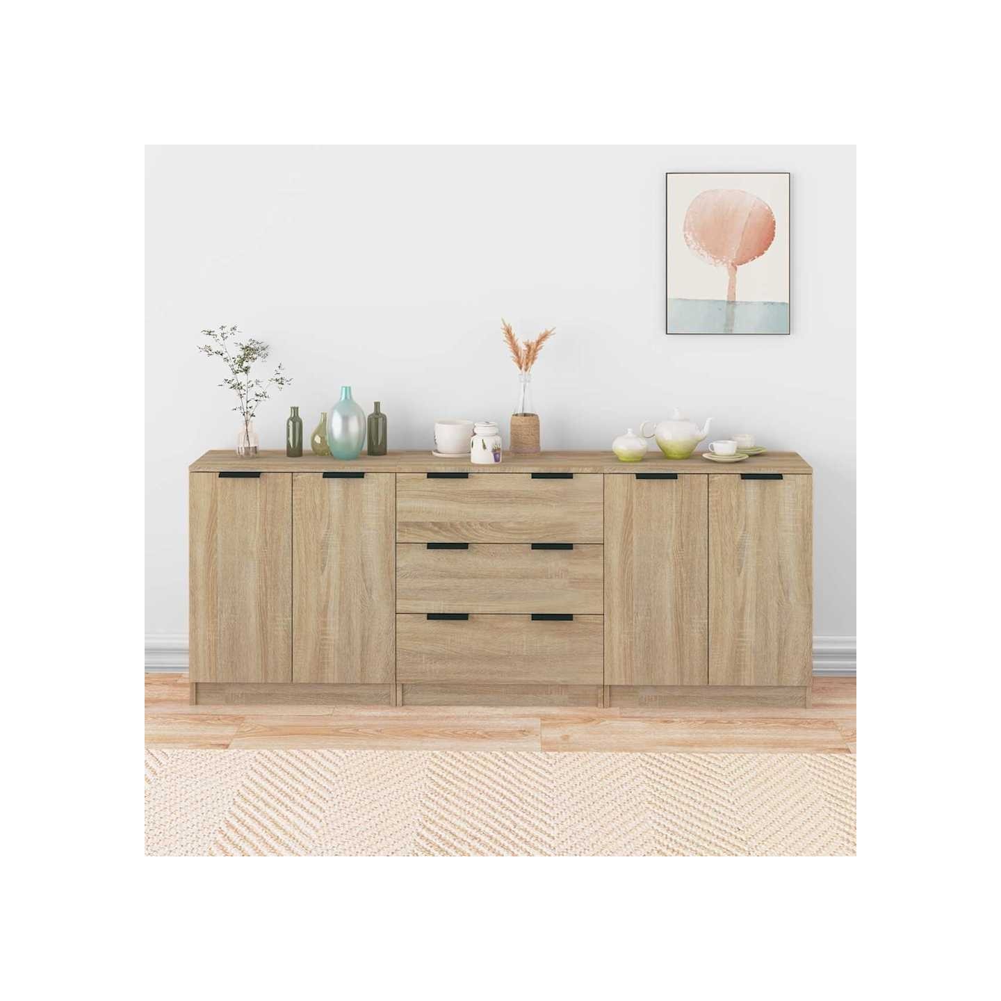 Buffets 3 pcs Chêne sonoma Bois d'ingénierie