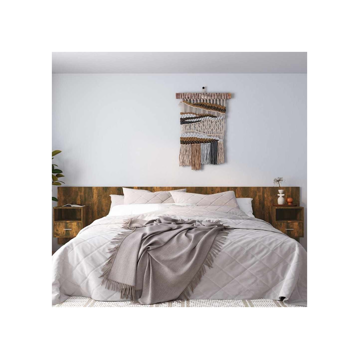 Tête de lit avec armoires Chêne fumé Bois d'ingénierie