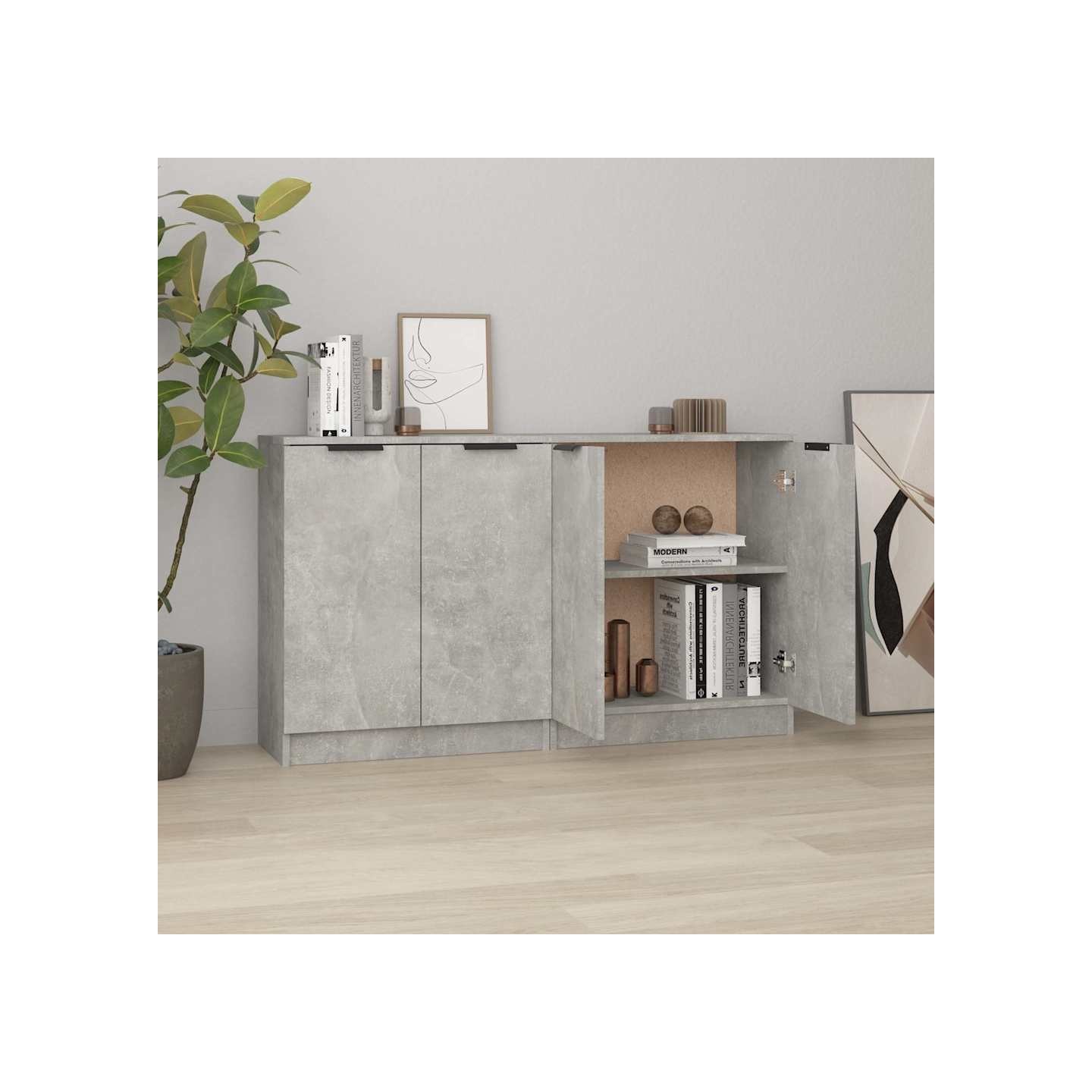 Buffets 2 pcs Gris béton 60x30x70 cm Bois d'ingénierie