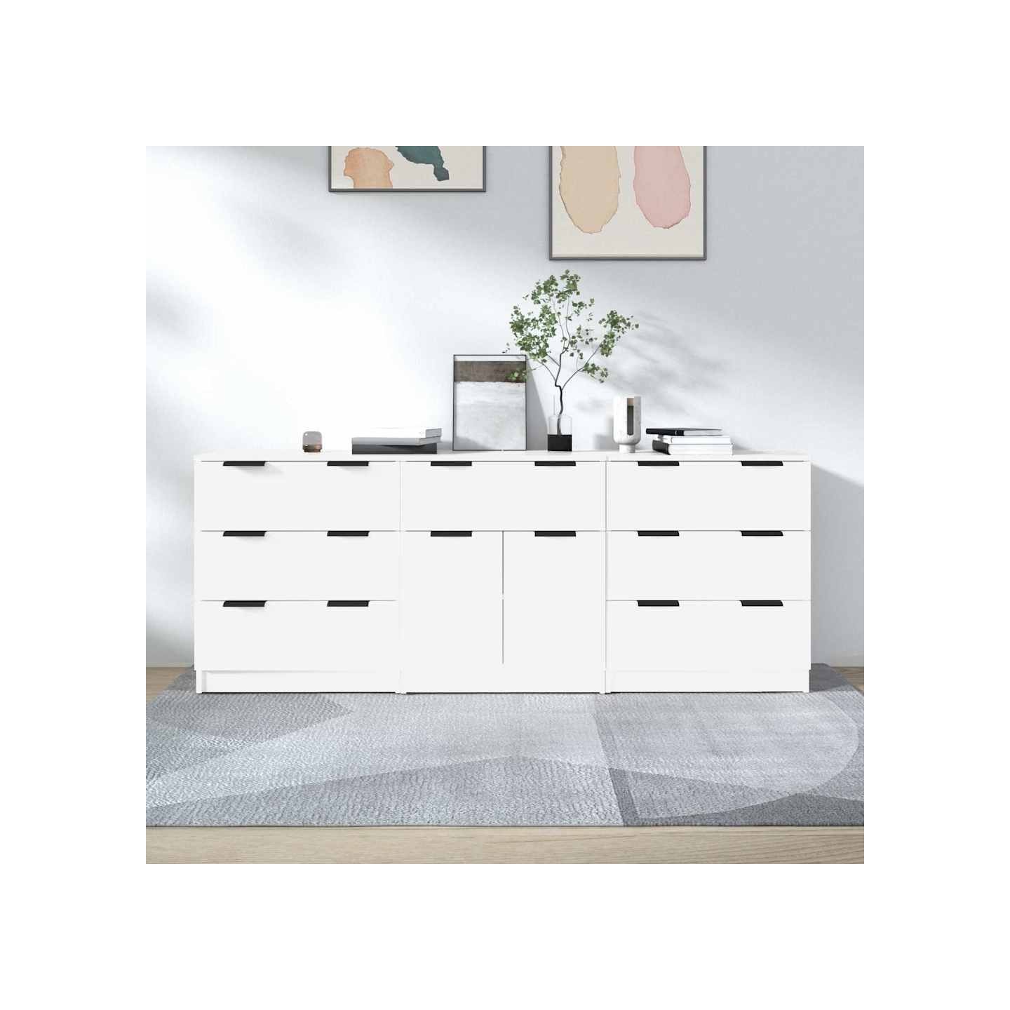 Buffets 3 pcs Blanc Bois d'ingénierie