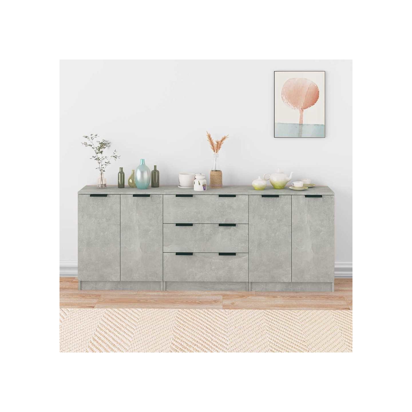 Buffets 3 pcs gris béton bois d'ingénierie