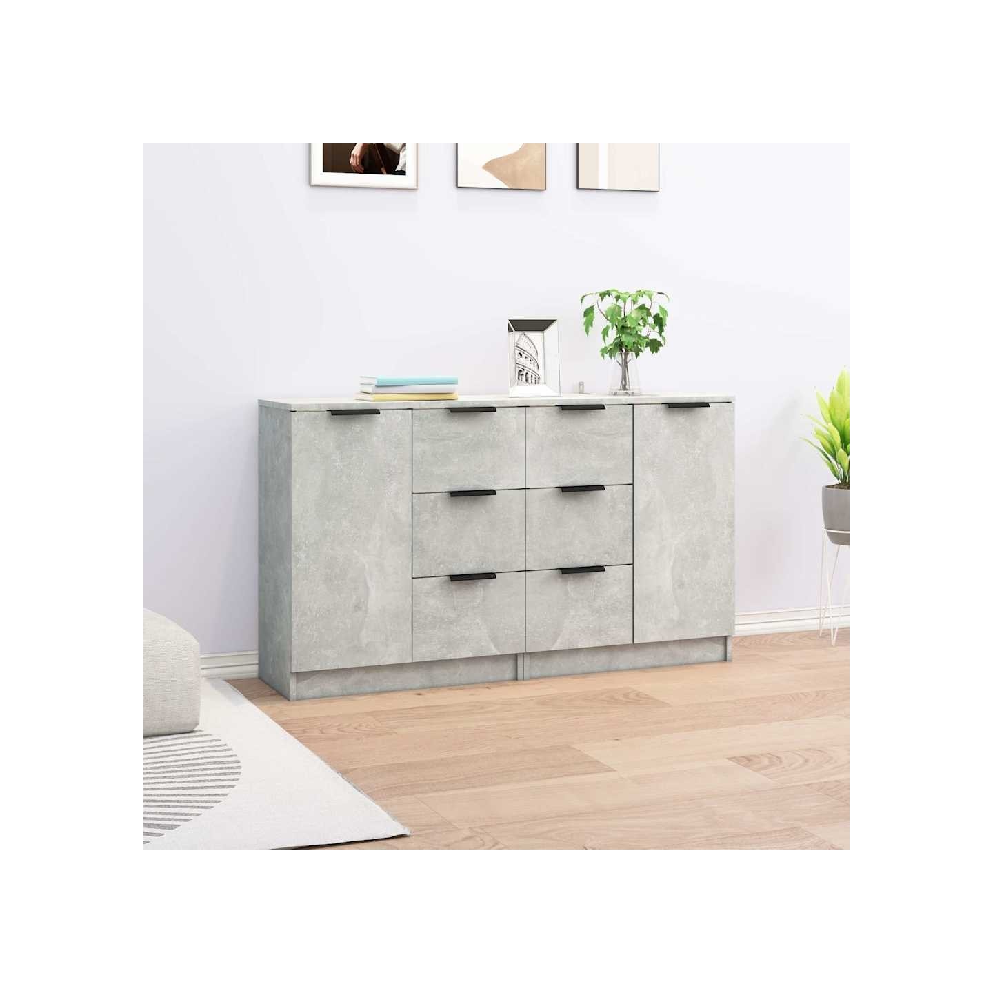 Buffets 2 pcs Gris béton 60x30x70 cm Bois d'ingénierie