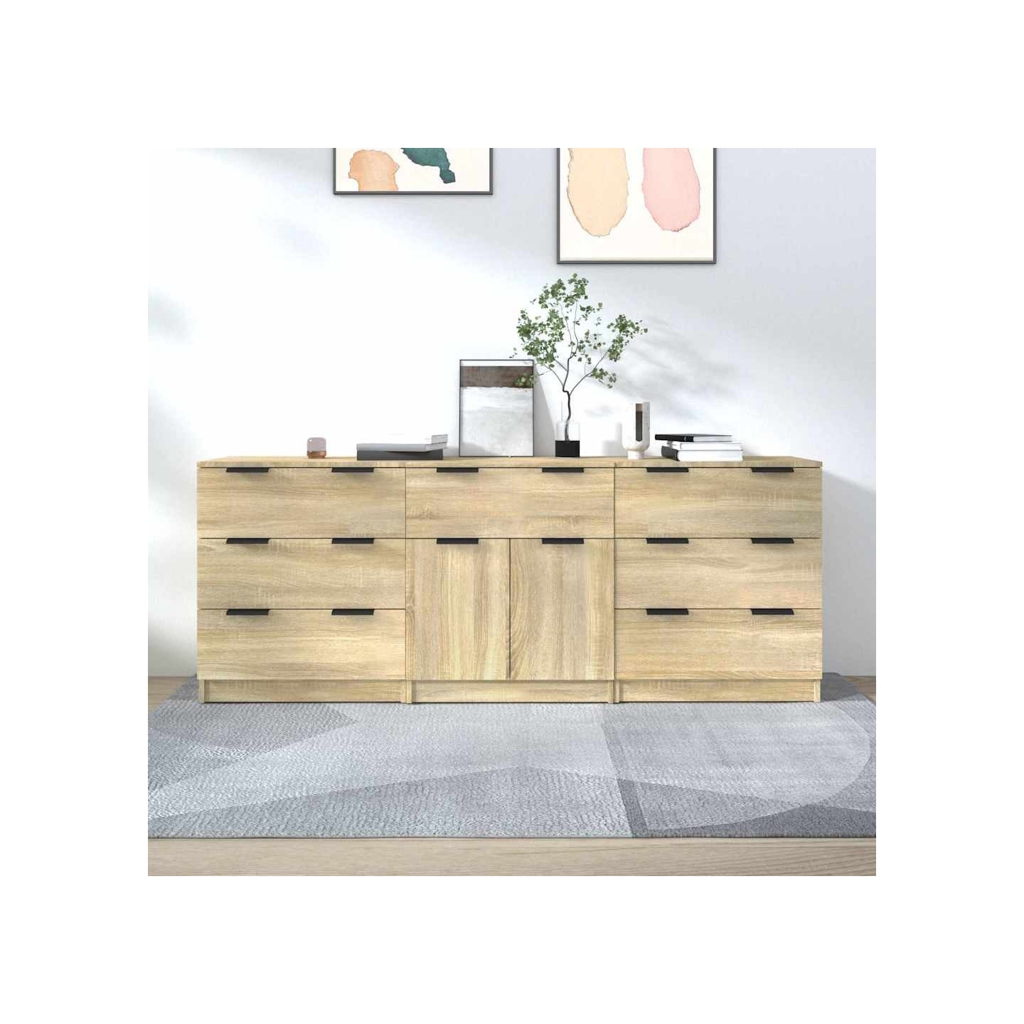 Buffets 3 pcs Chêne sonoma Bois d'ingénierie