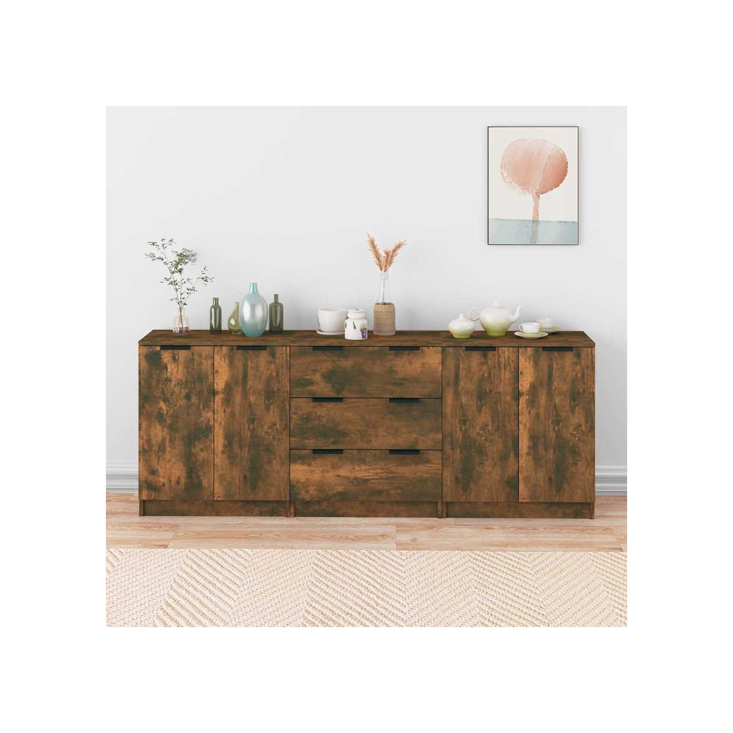 Buffets 3 pcs Chêne fumé Bois d'ingénierie