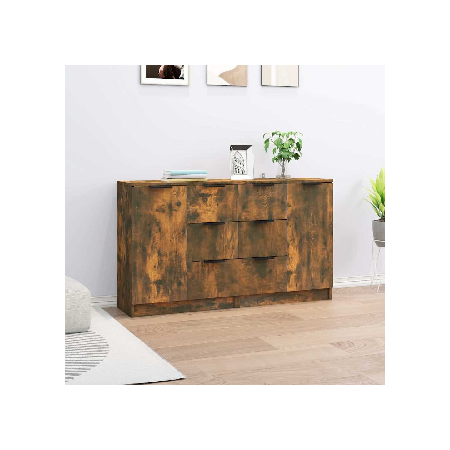Buffets 2 pcs Chêne fumé 60x30x70 cm Bois d'ingénierie