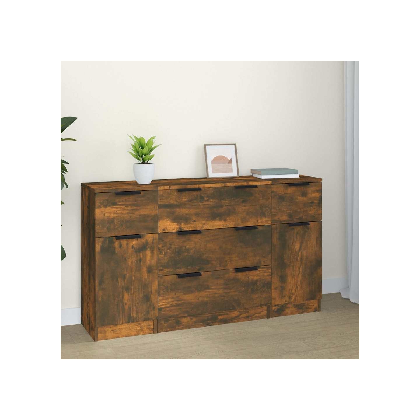 Ensemble de buffets 3 pcs chêne fumé bois d'ingénierie