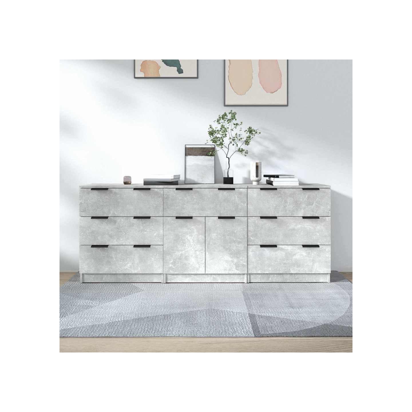 Buffets 3 pcs gris béton bois d'ingénierie