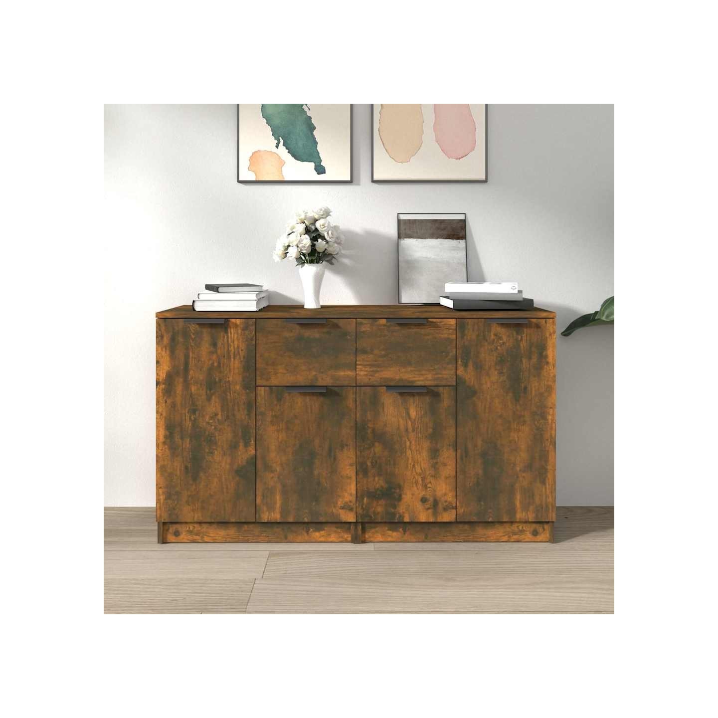 Buffets 2 pcs Chêne fumé 60x30x70 cm Bois d'ingénierie
