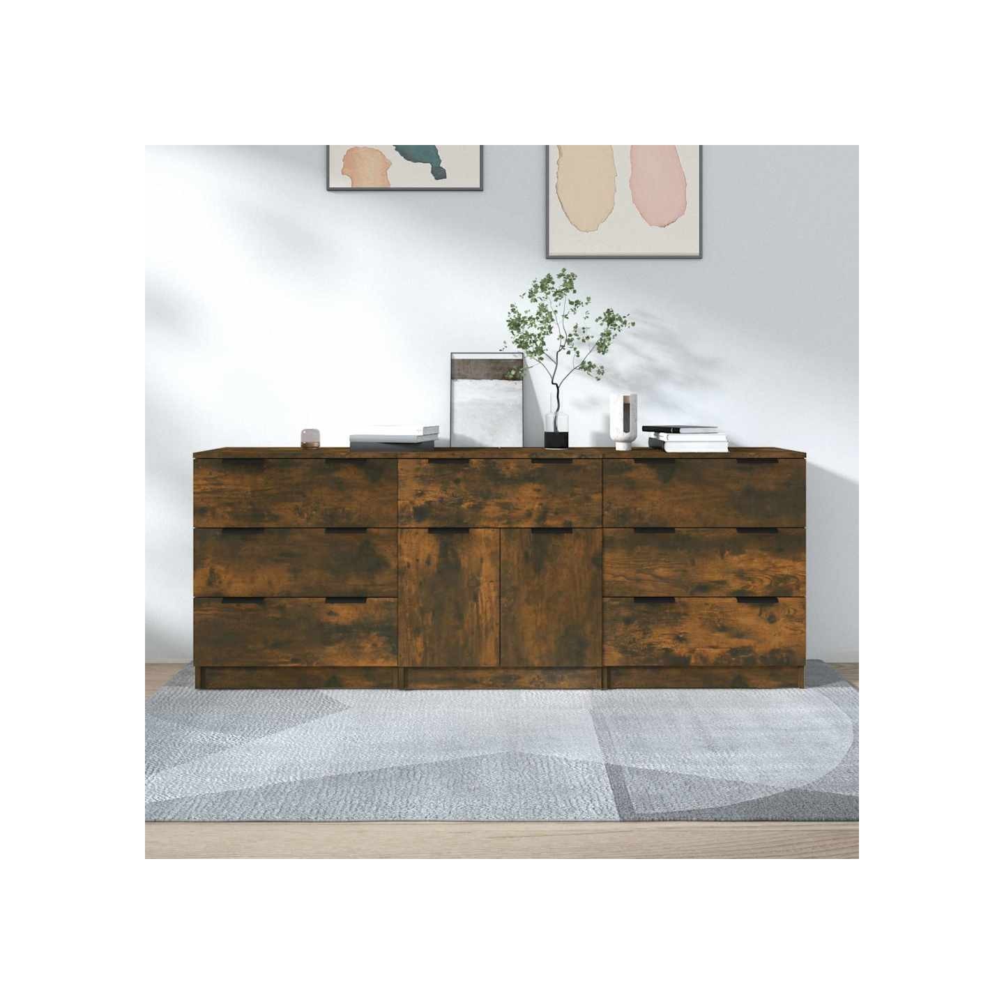 Buffets 3 pcs Chêne fumé Bois d'ingénierie