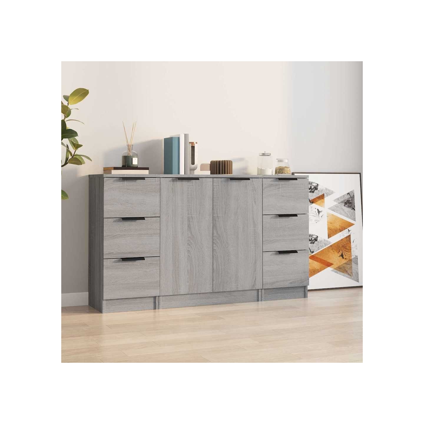 Buffets 3 pcs Sonoma gris Bois d'ingénierie