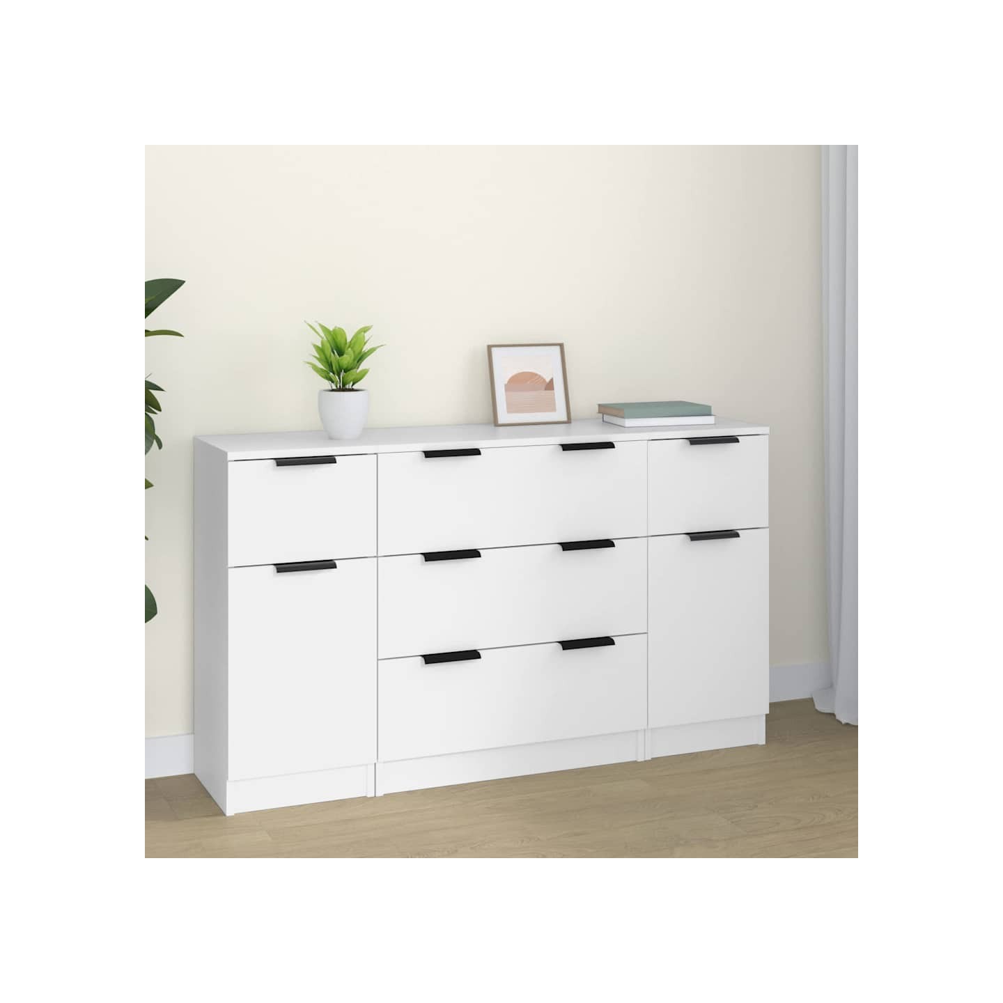 Buffets 3 pcs Blanc Bois d'ingénierie
