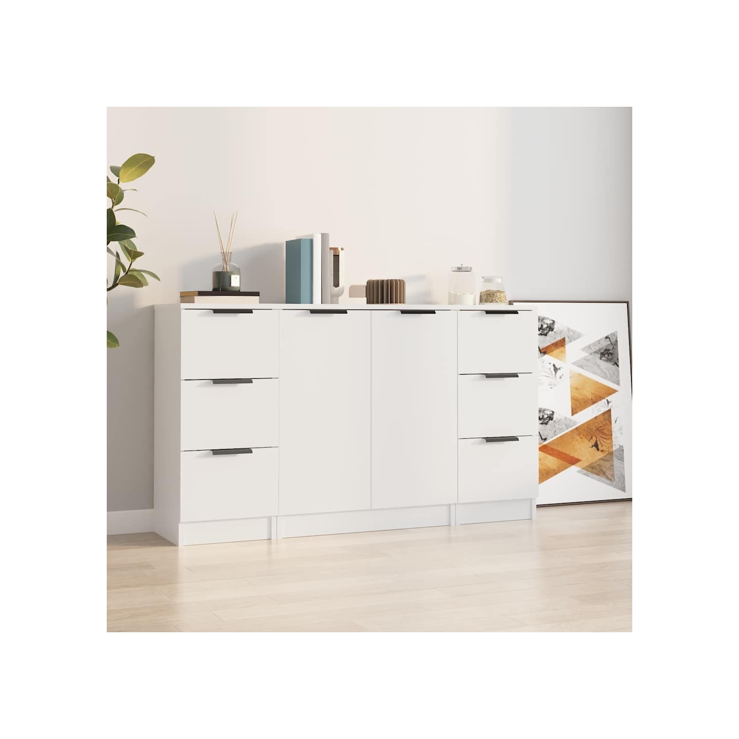 Buffets 3 pcs Blanc Bois d'ingénierie