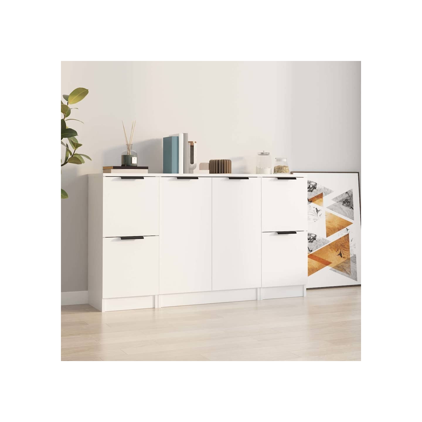 Buffets 3 pcs Blanc Bois d'ingénierie