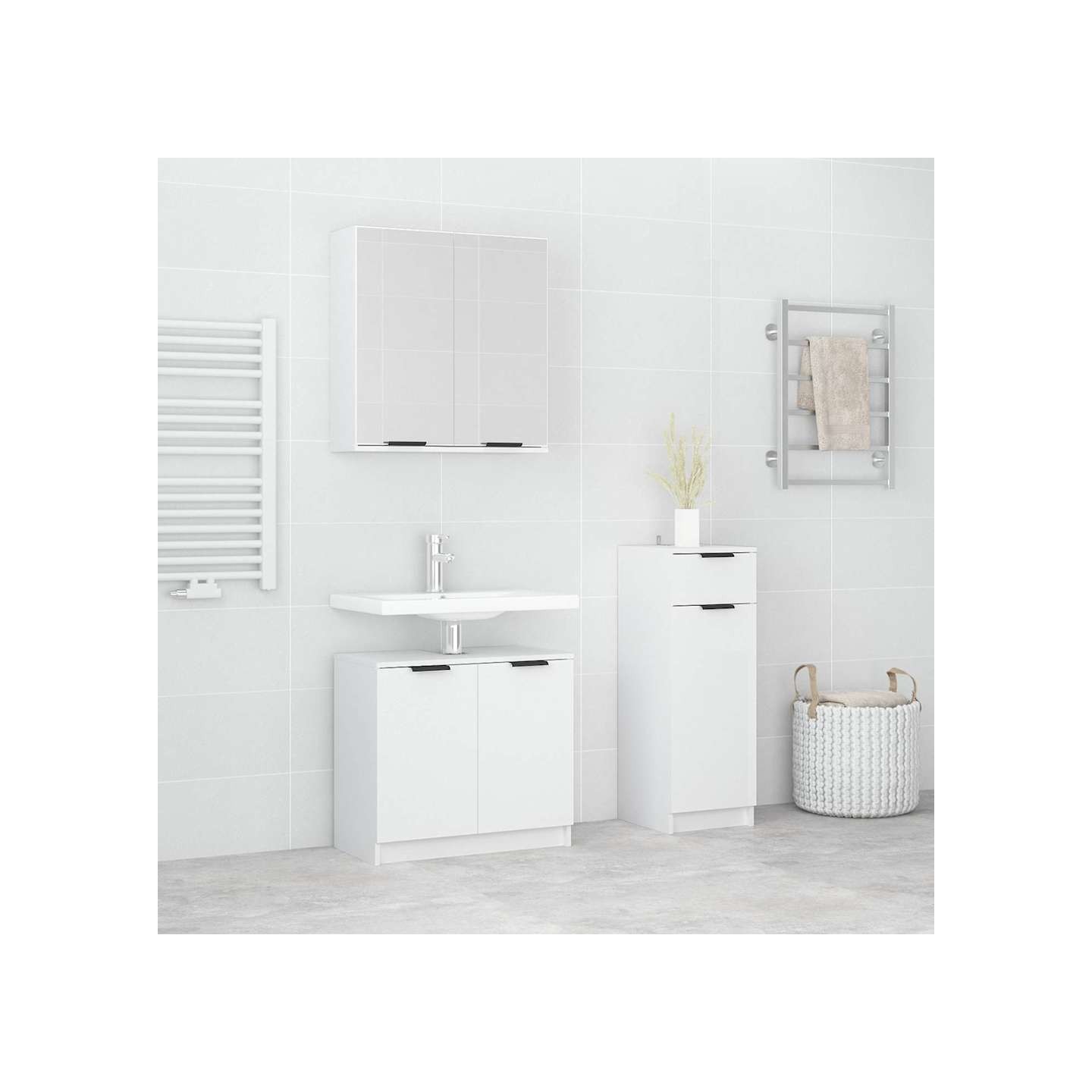 Ensemble d'armoires salle de bain 3 pcs blanc bois d'ingénierie