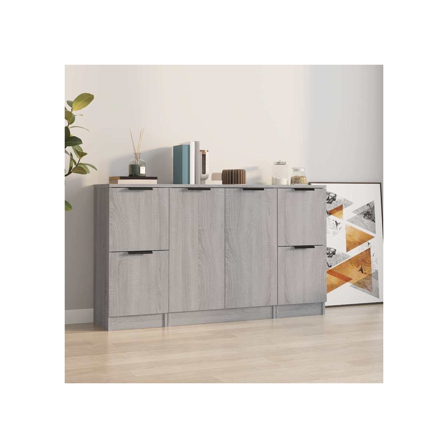 Buffets 3 pcs Sonoma gris Bois d'ingénierie