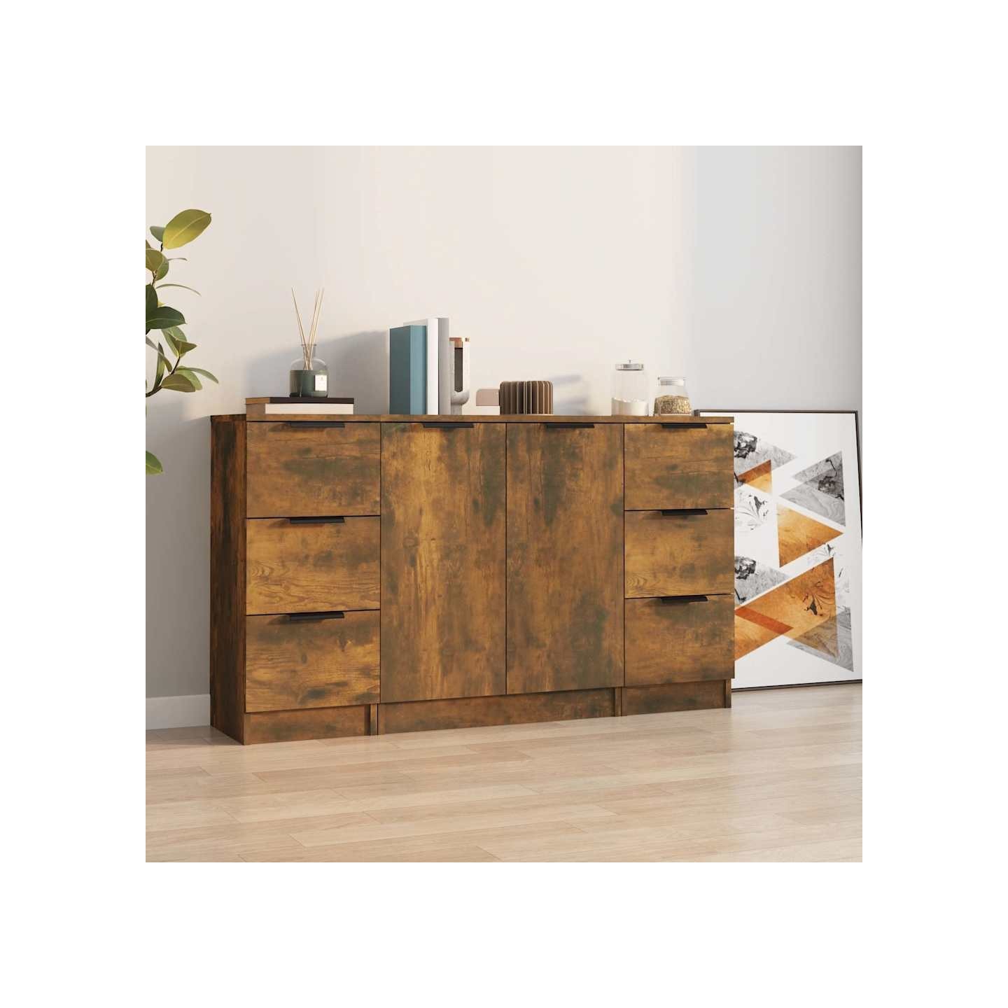Buffets 3 pcs Chêne fumé Bois d'ingénierie