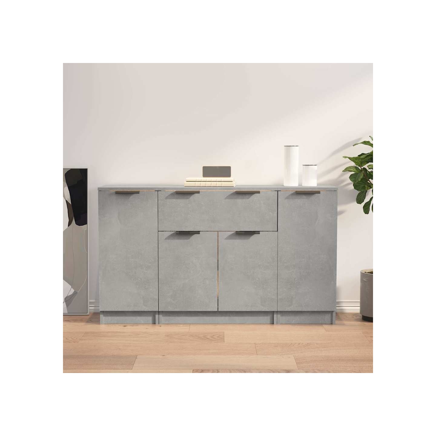 Buffets 3 pcs gris béton bois d'ingénierie