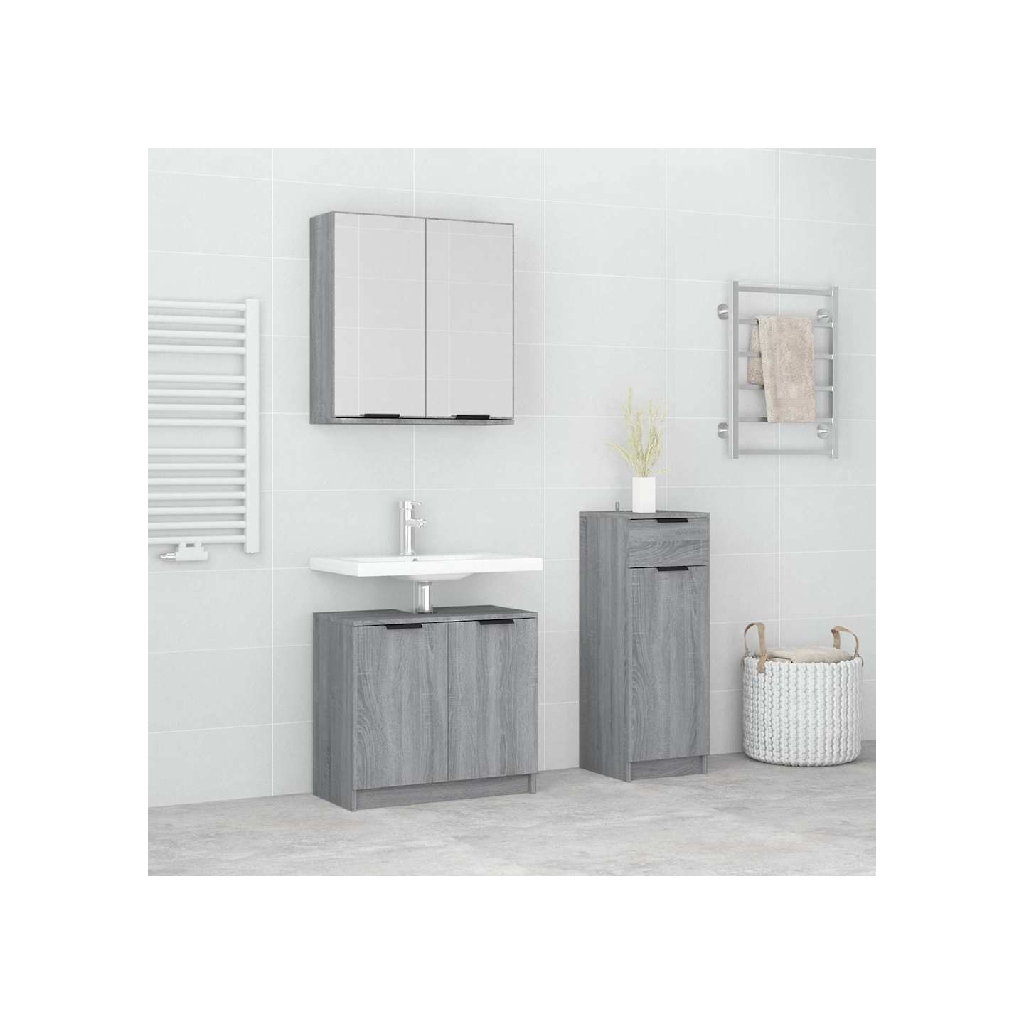 Ensemble d'armoires de salle de bain 3 pcs sonoma gris