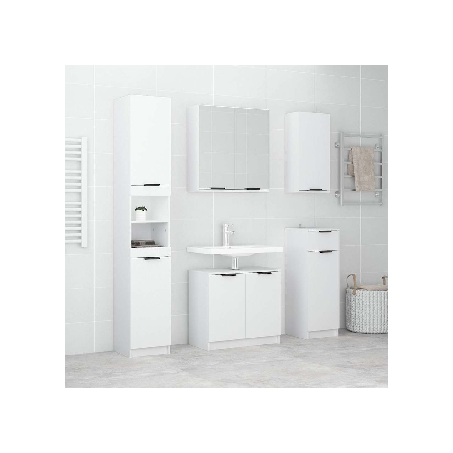 Meubles de salle de bain 5 pcs Blanc Bois d'ingénierie