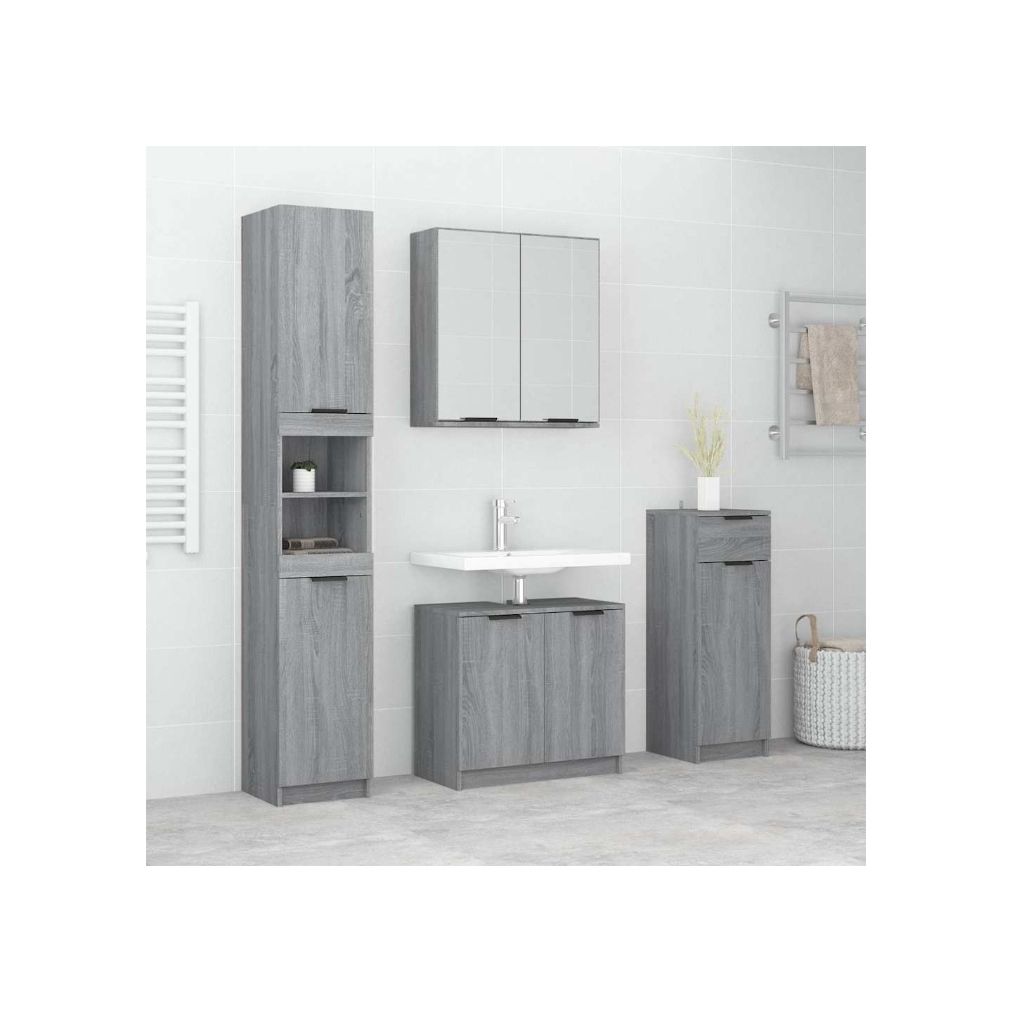 Ensemble d'armoires de salle de bain 4 pcs sonoma gris