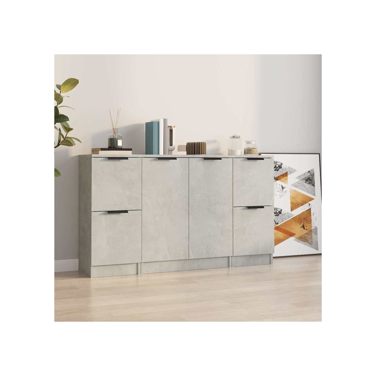 Buffets 3 pcs gris béton bois d'ingénierie