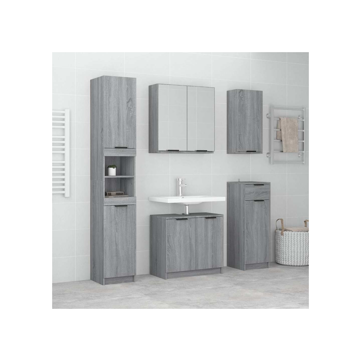Meubles de salle de bain 5 pcs Sonoma gris Bois d'ingénierie