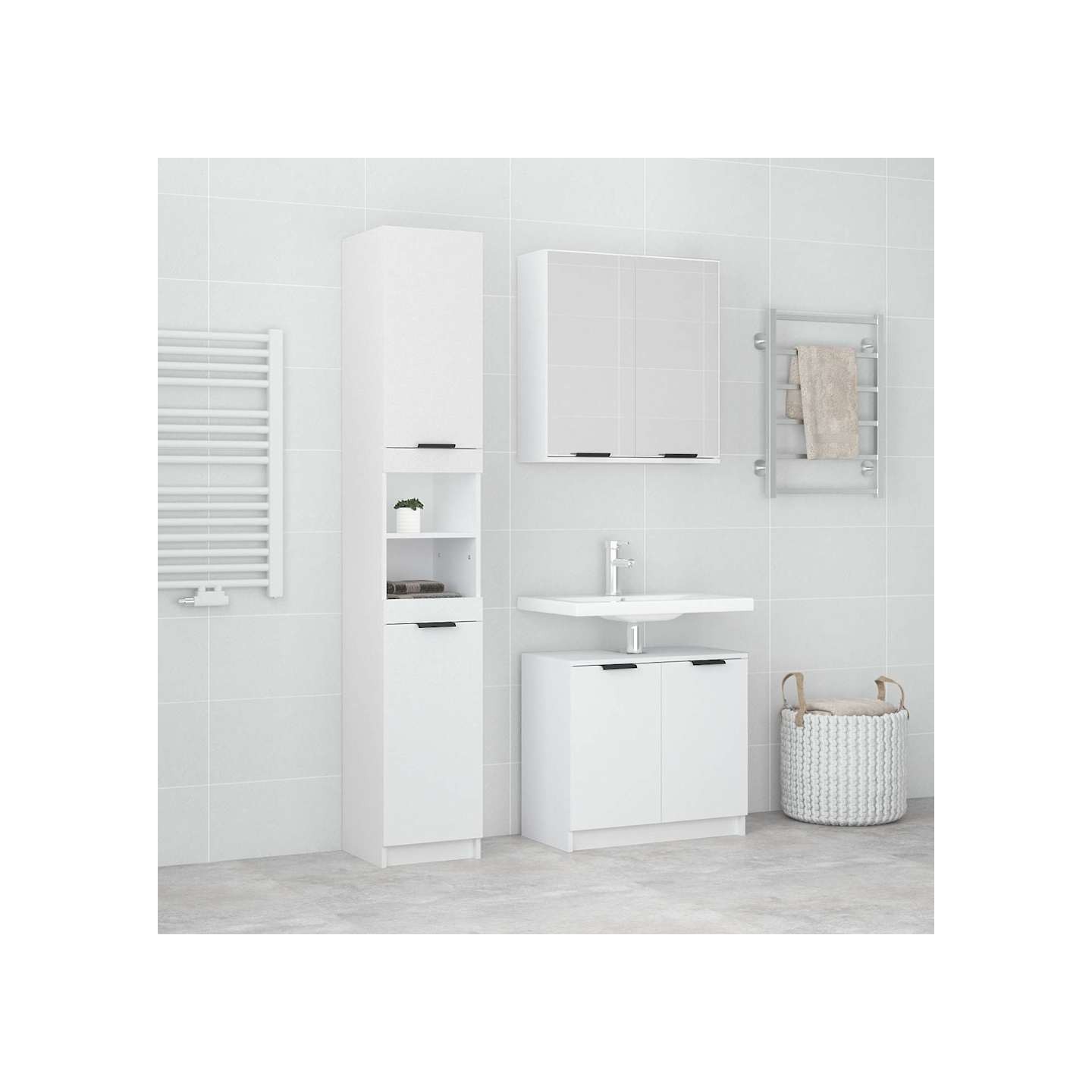 Ensemble d'armoires salle de bain 3 pcs blanc bois d'ingénierie