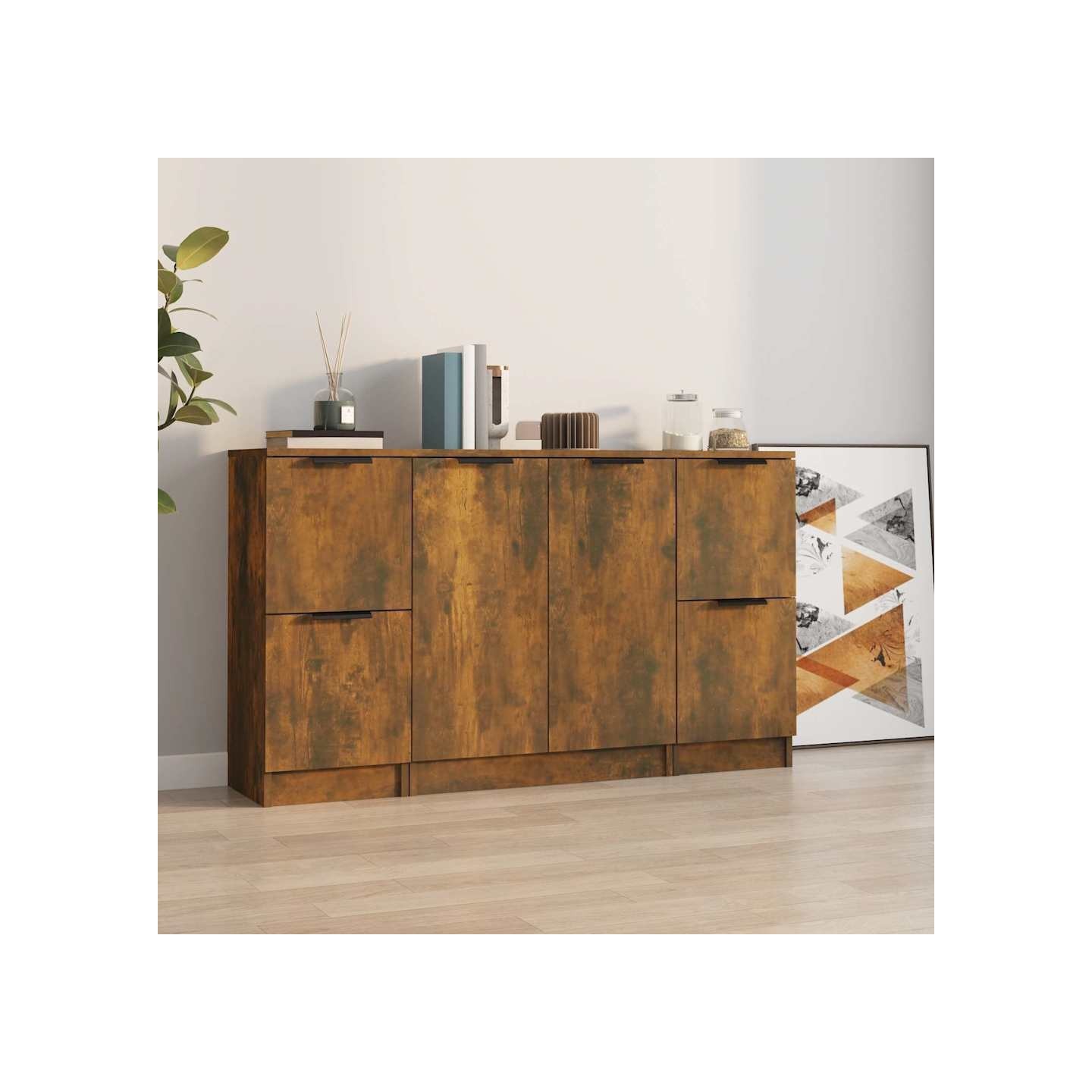 Buffets 3 pcs Chêne fumé Bois d'ingénierie