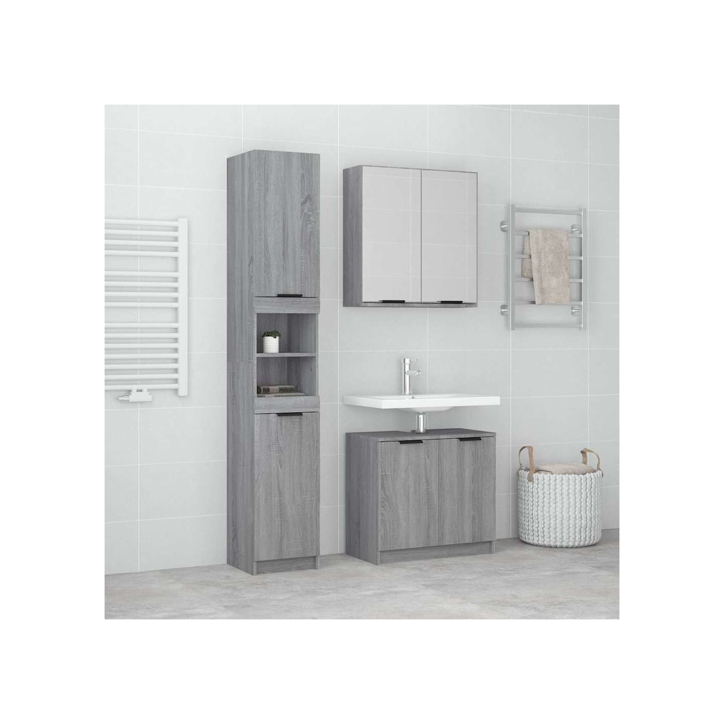 Ensemble d'armoires de salle de bain 3 pcs sonoma gris