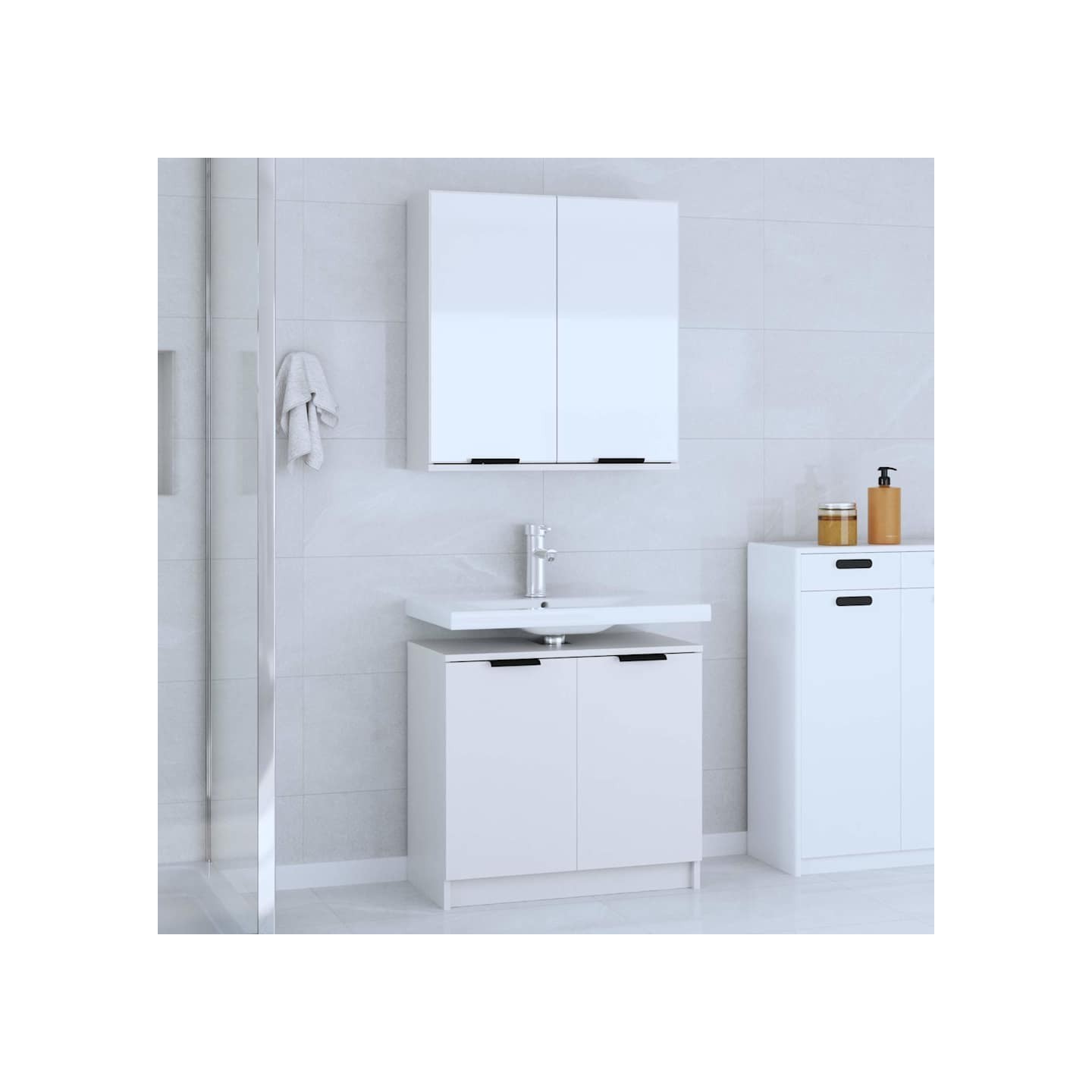 Meubles de salle de bain 2 pcs Blanc Bois d'ingénierie