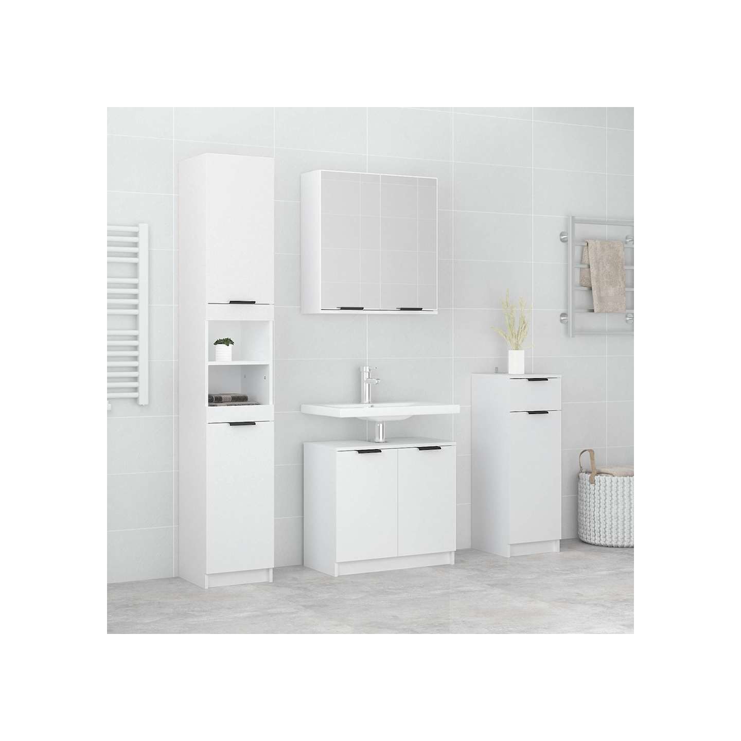 Meubles de salle de bain 4 pcs Blanc Bois d'ingénierie